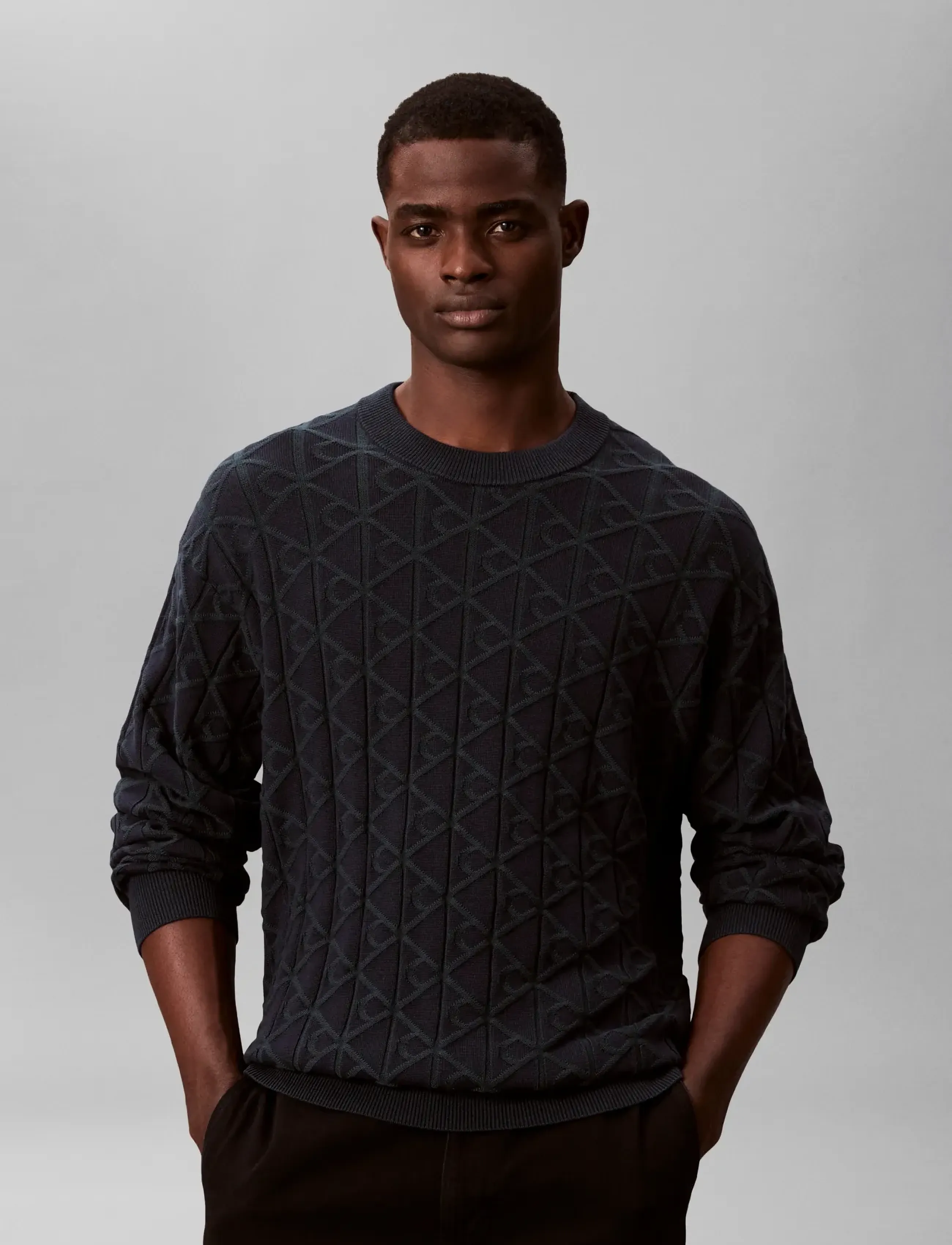 Calvin Klein Jeans Ls Easy Aop Cotton Crewnk Sweate, Mænd, Mønstret Rundhals Sweater, Navy, Str: S