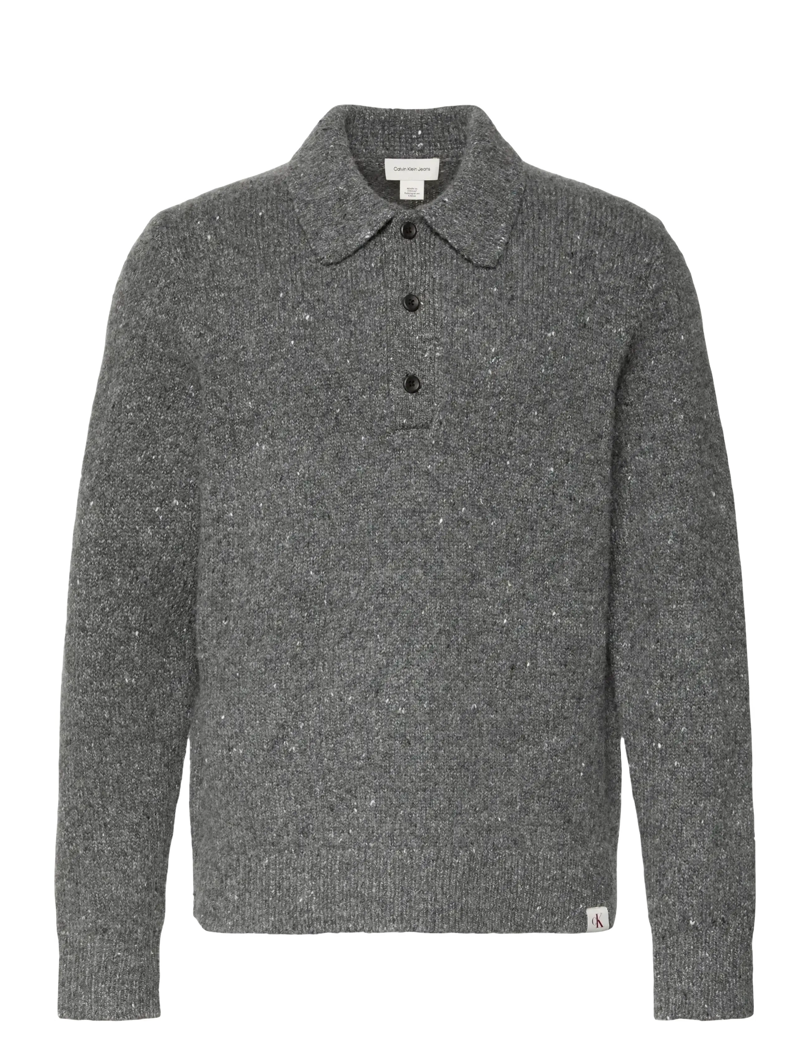 CALVIN KLEIN JEANS Ls Nep Yarn Polo Pullover 3Gg Grau - S - Herren