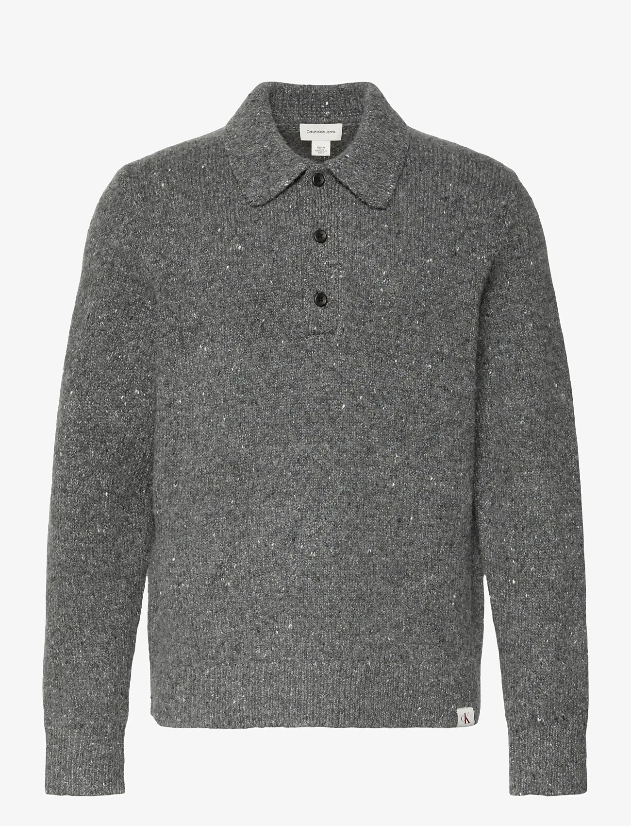 Calvin Klein Jeans - LS NEP YARN POLO SWEATER 3GG - gestrickte polohemden - medium grey neps - 1