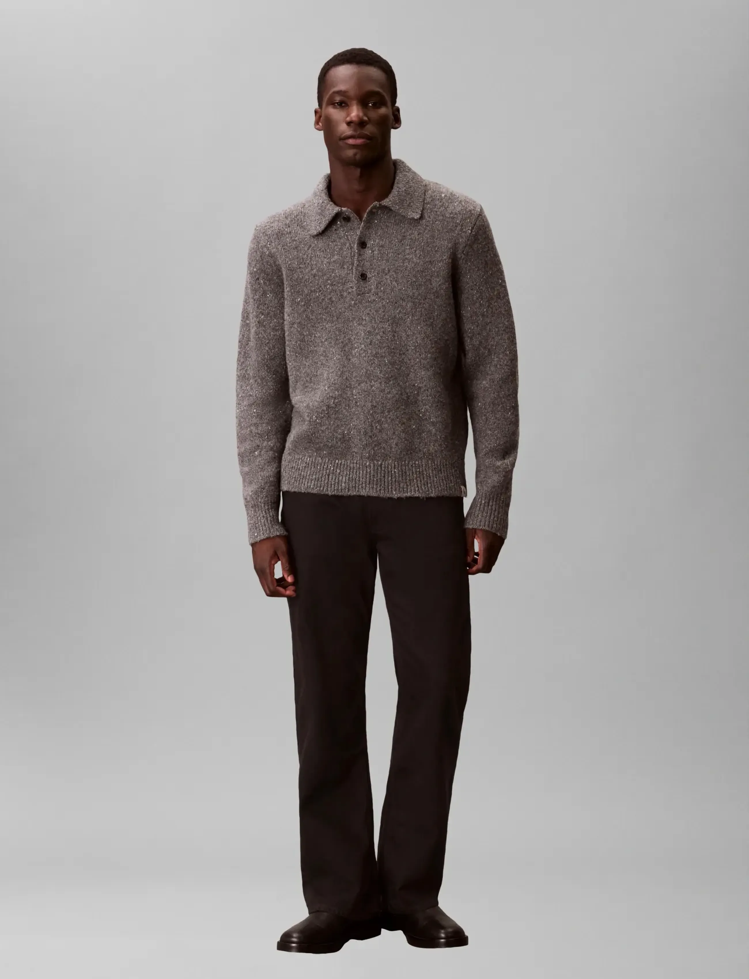 Calvin Klein Jeans - LS NEP YARN POLO SWEATER 3GG - langärmelige gestrickte polohemden - medium grey neps - 0