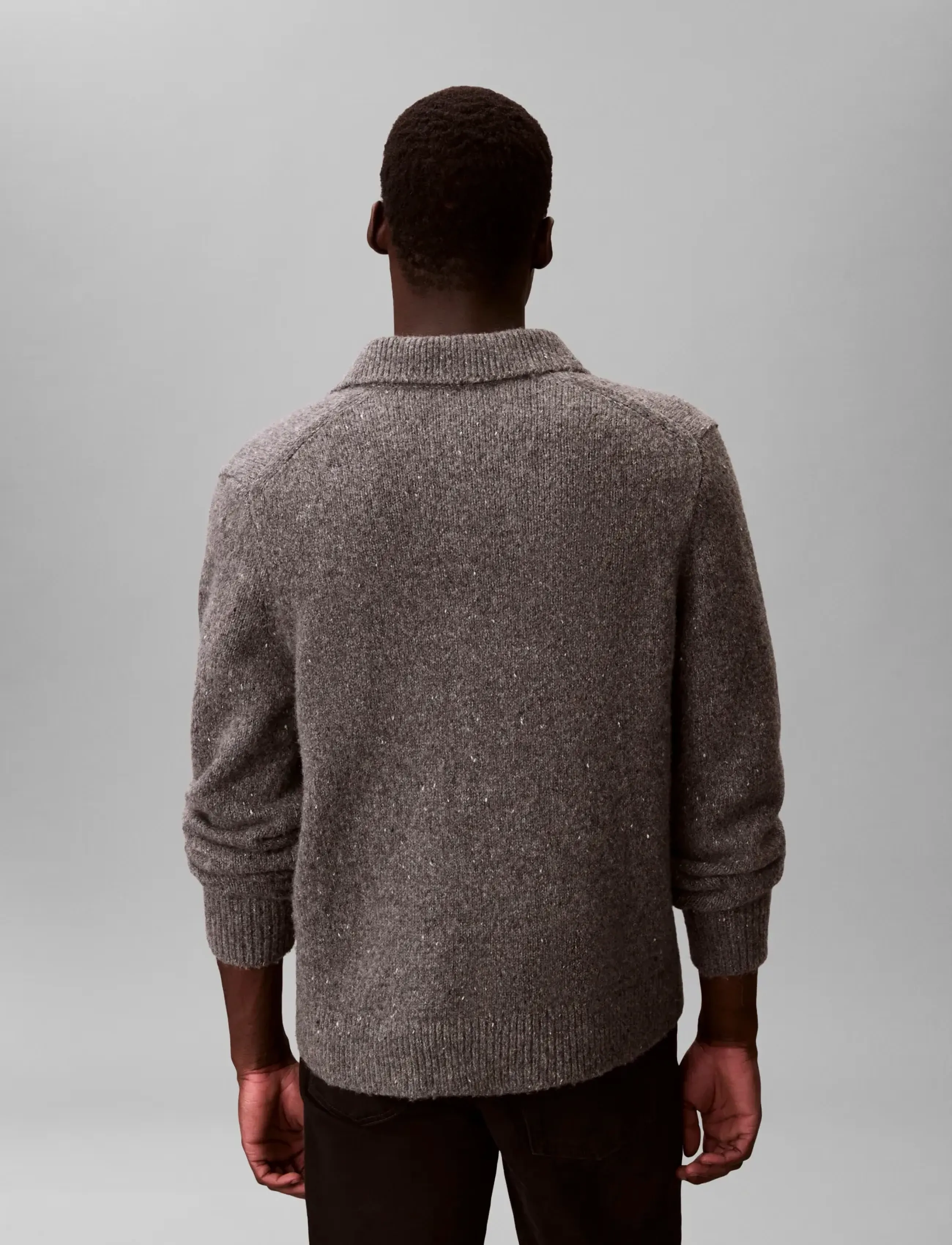 Calvin Klein Jeans - LS NEP YARN POLO SWEATER 3GG - langärmelige gestrickte polohemden - medium grey neps - 3