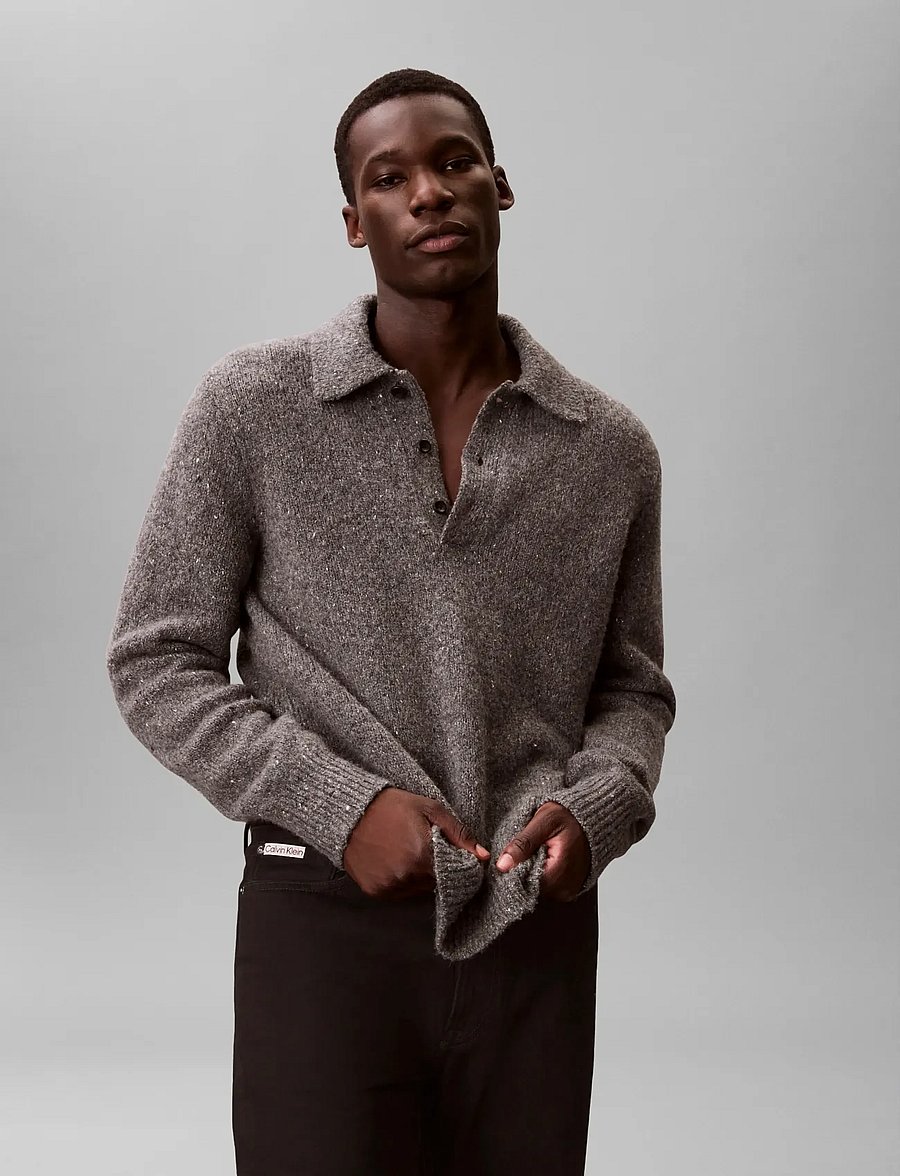 Calvin Klein Jeans - LS NEP YARN POLO SWEATER 3GG - langärmelige gestrickte polohemden - medium grey neps - 4