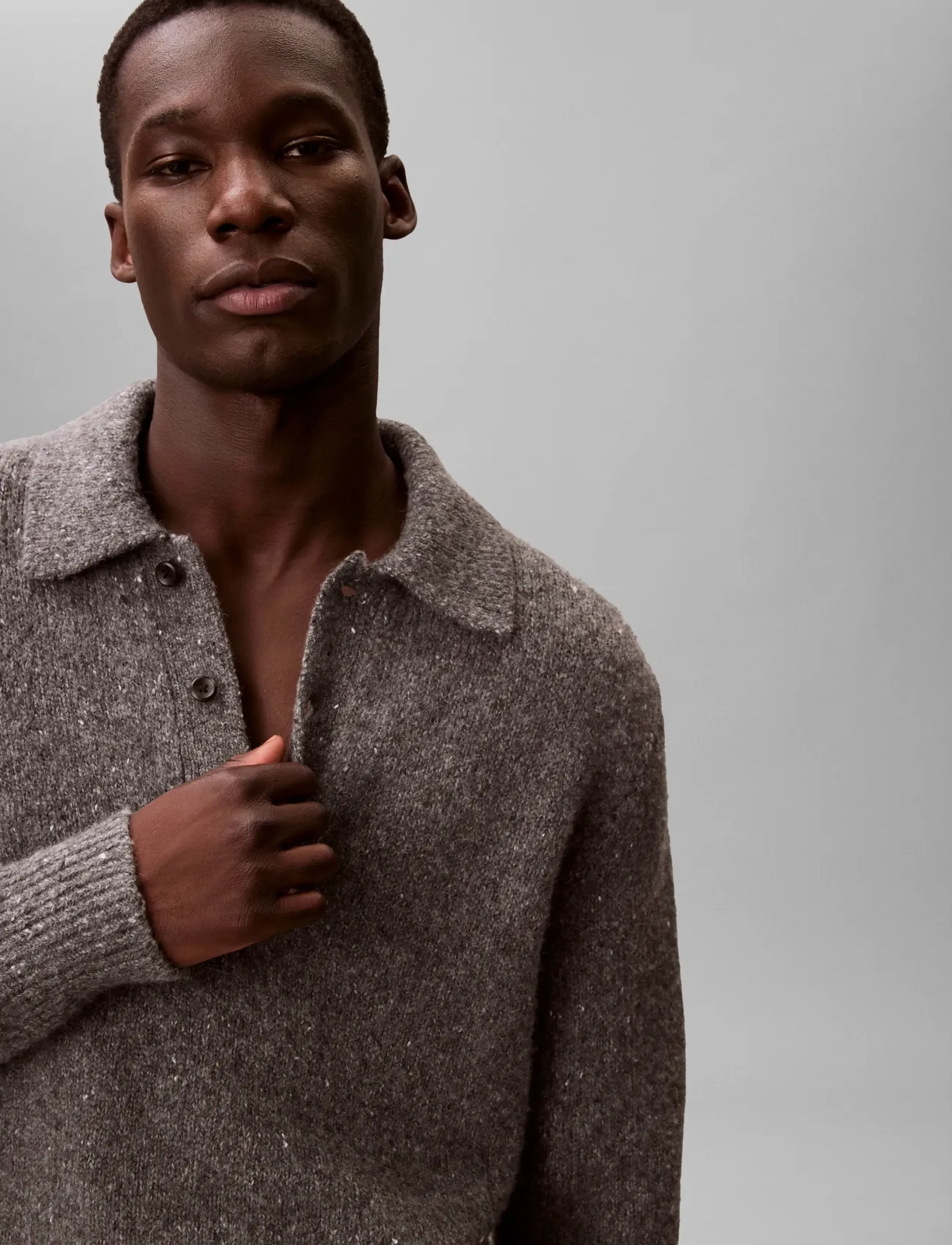 Calvin Klein Jeans LS NEP YARN POLO SWEATER 3GG - Strickmode - MEDIUM GREY NEPS / grey