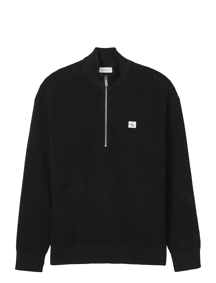 Calvin Klein Jeans - LS EZ COTTON WAFFLE QUARTER ZIP - halfzip strik - black - 1