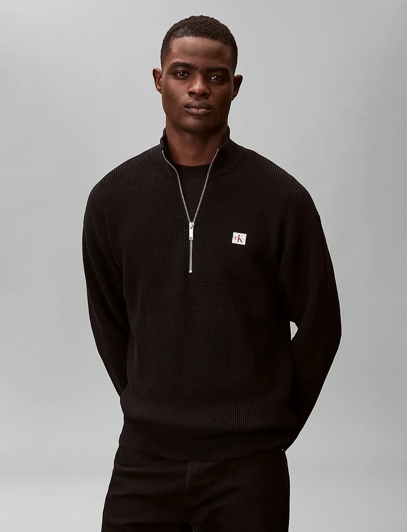 Calvin Klein Jeans - LS EZ COTTON WAFFLE QUARTER ZIP - half zip strik - black - 3