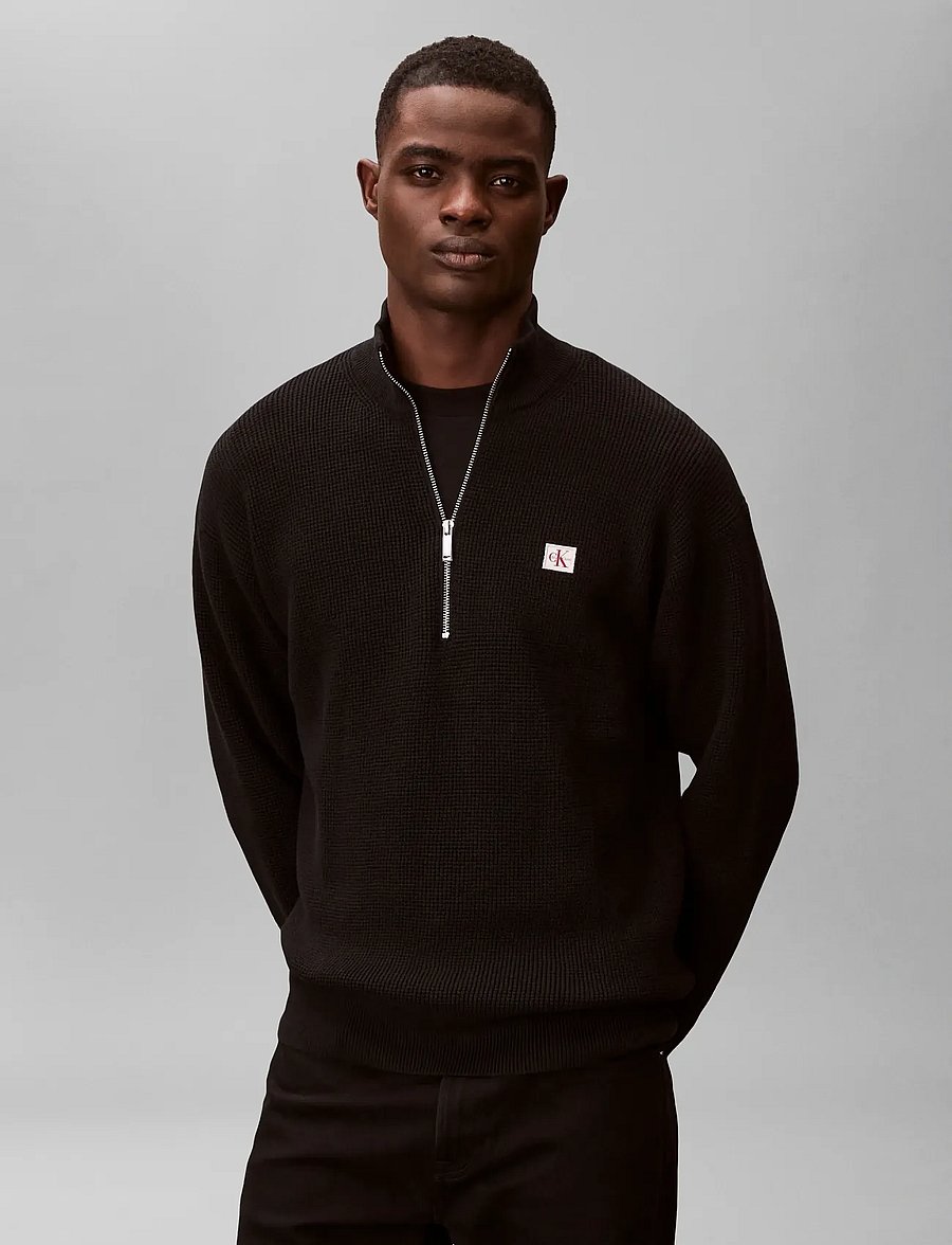 Calvin Klein Jeans - LS EZ COTTON WAFFLE QUARTER ZIP - halfzip strik - black - 3