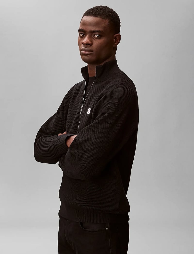 Calvin Klein Jeans - LS EZ COTTON WAFFLE QUARTER ZIP - half zip strik - black - 5