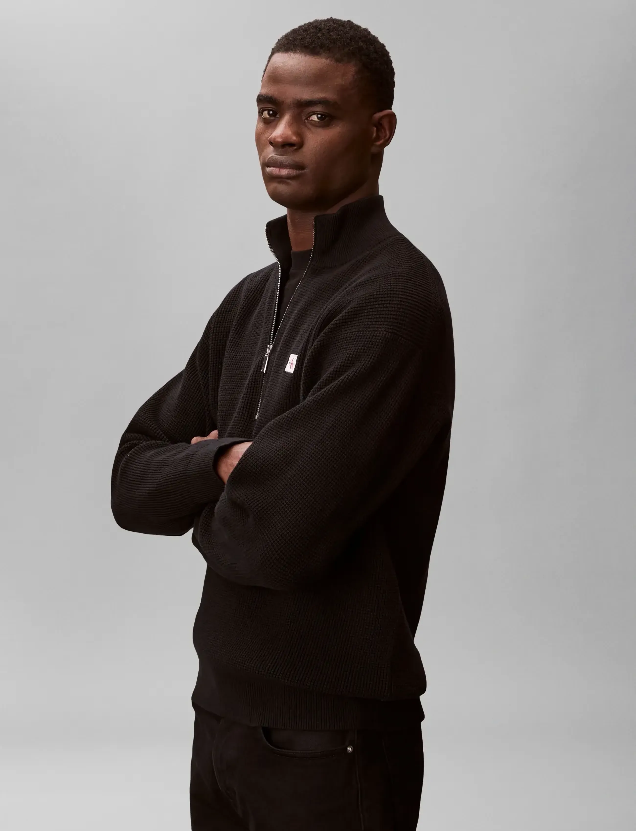 Calvin Klein Jeans - LS EZ COTTON WAFFLE QUARTER ZIP - halfzip strik - black - 5
