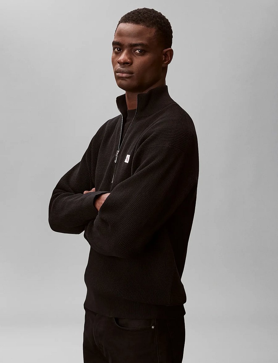 Calvin Klein Jeans - LS EZ COTTON WAFFLE QUARTER ZIP - halfzip strik - black - 5
