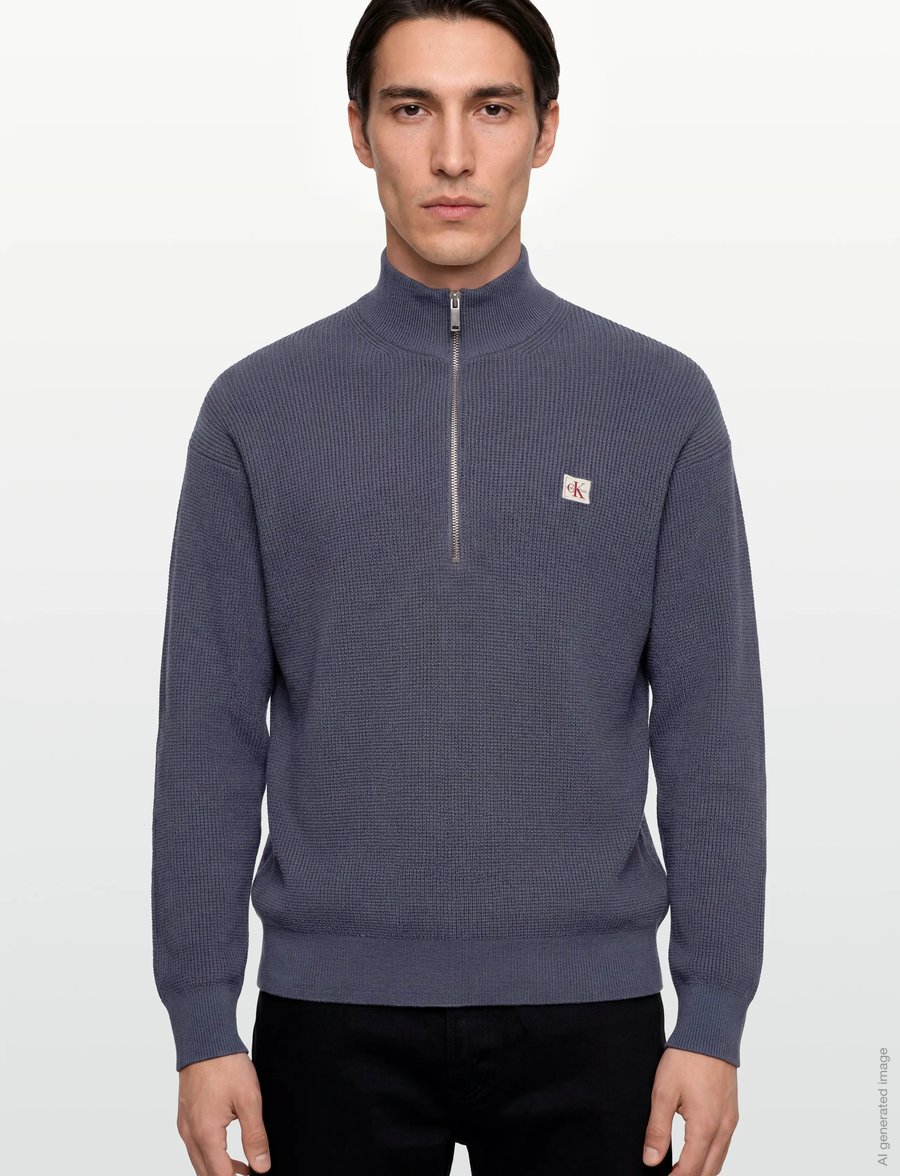 Calvin Klein Jeans - LS EZ COTTON WAFFLE QUARTER ZIP - half zip-tröjor - blue nomad - 4