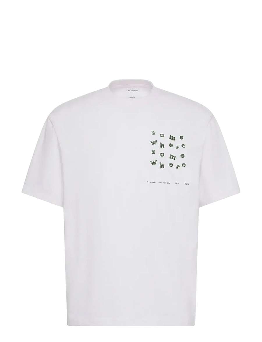 Calvin Klein Jeans - SS 16S CALVIN SOMEWHERE GRAPHIC - kortærmede t-shirts - brilliant white - 1