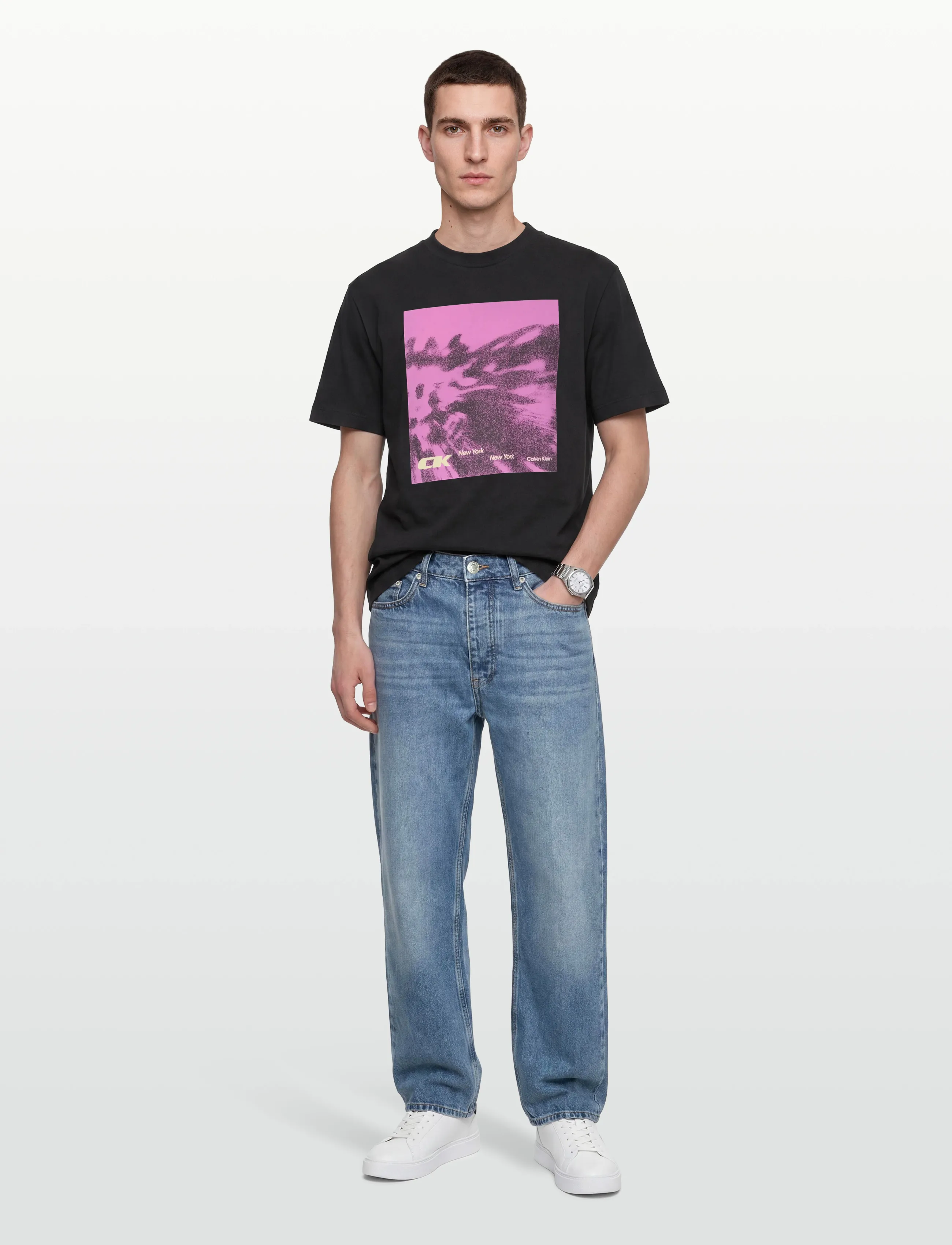 Calvin Klein Jeans Ss 20S 5Am Ck Floral Abst Graphi, Kvinder, Grafisk T-Shirt, Sort, Str: XL