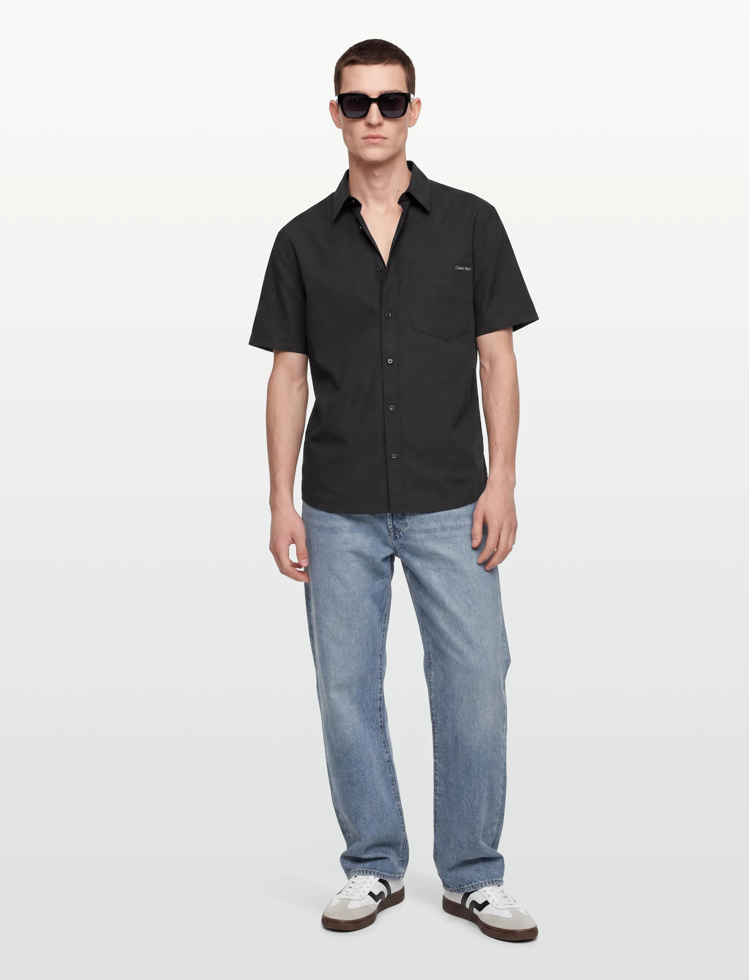 Calvin Klein Jeans SS SOLID CAUSAL LINEN CLASSIC SH - Stutterma skyrtur - BLACK / black