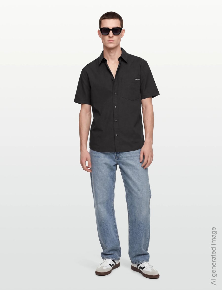 Calvin Klein Jeans - SS SOLID CAUSAL LINEN CLASSIC SH - kortærmede skjorter - black - 0
