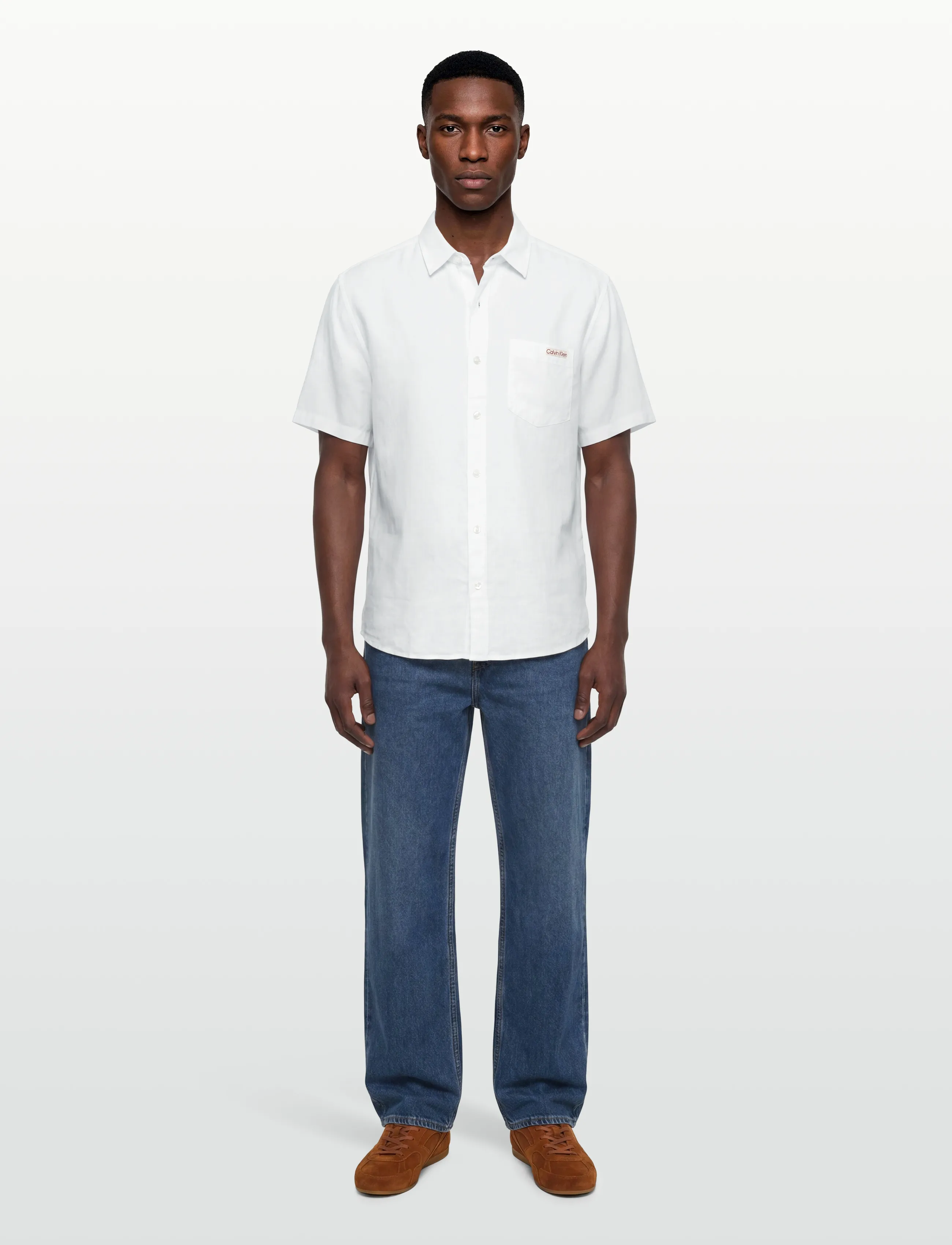 Calvin Klein Jeans SS SOLID CAUSAL LINEN CLASSIC SH - Stutterma skyrtur - BRILLIANT WHITE / white