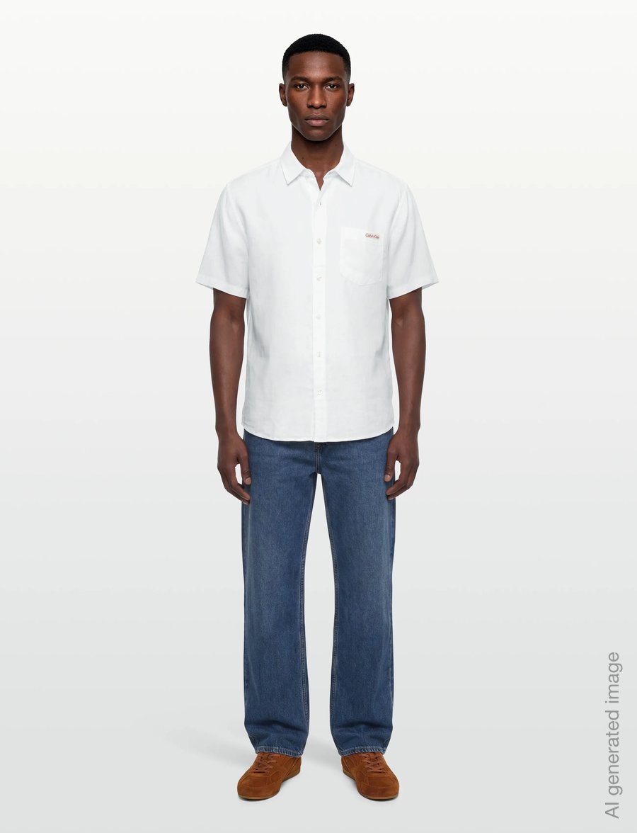 Calvin Klein Jeans - SS SOLID CAUSAL LINEN CLASSIC SH - krekli ar īsām piedurknēm - brilliant white - 0
