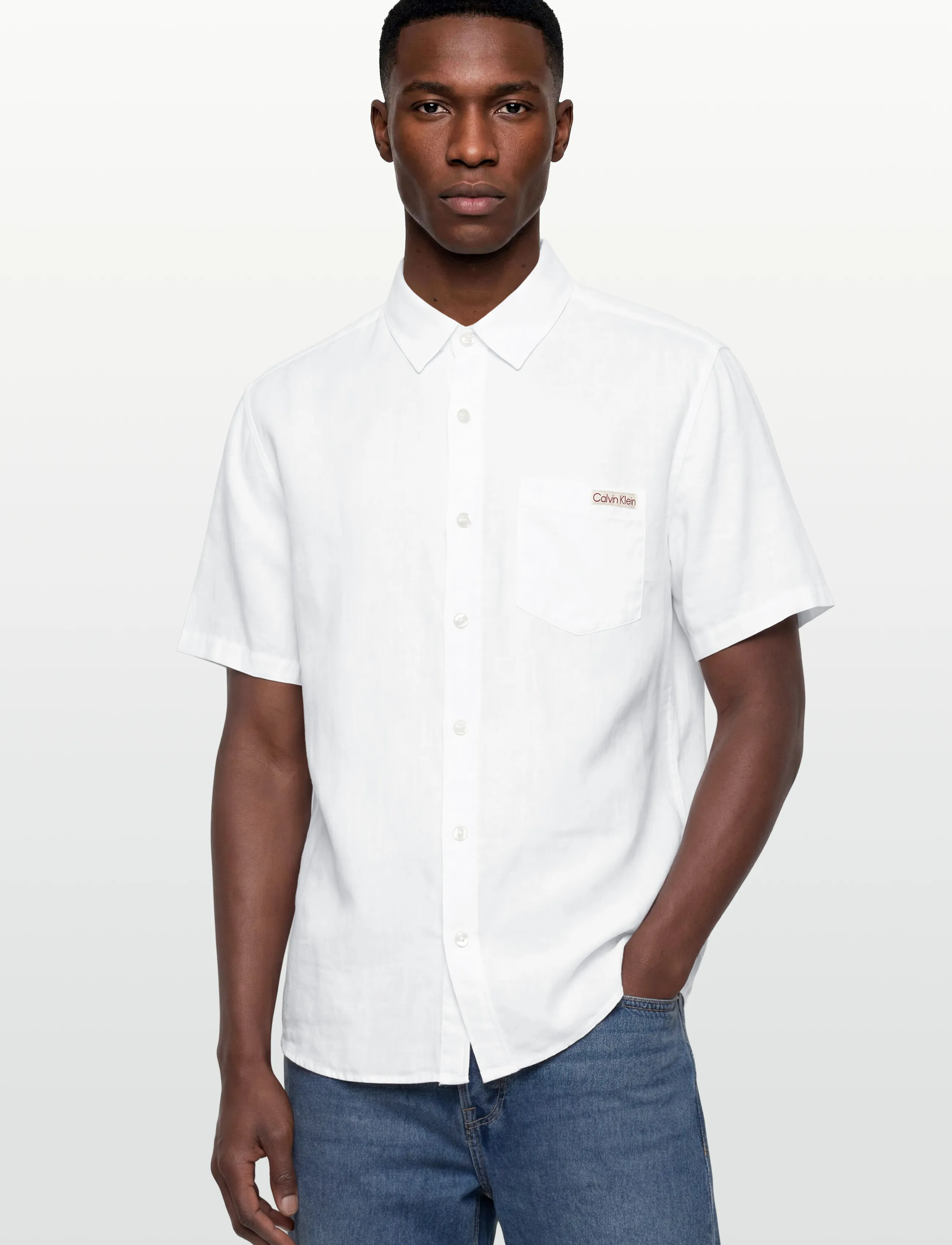 Calvin Klein Jeans - SS SOLID CAUSAL LINEN CLASSIC SH - kortärmade skjortor - brilliant white - 3