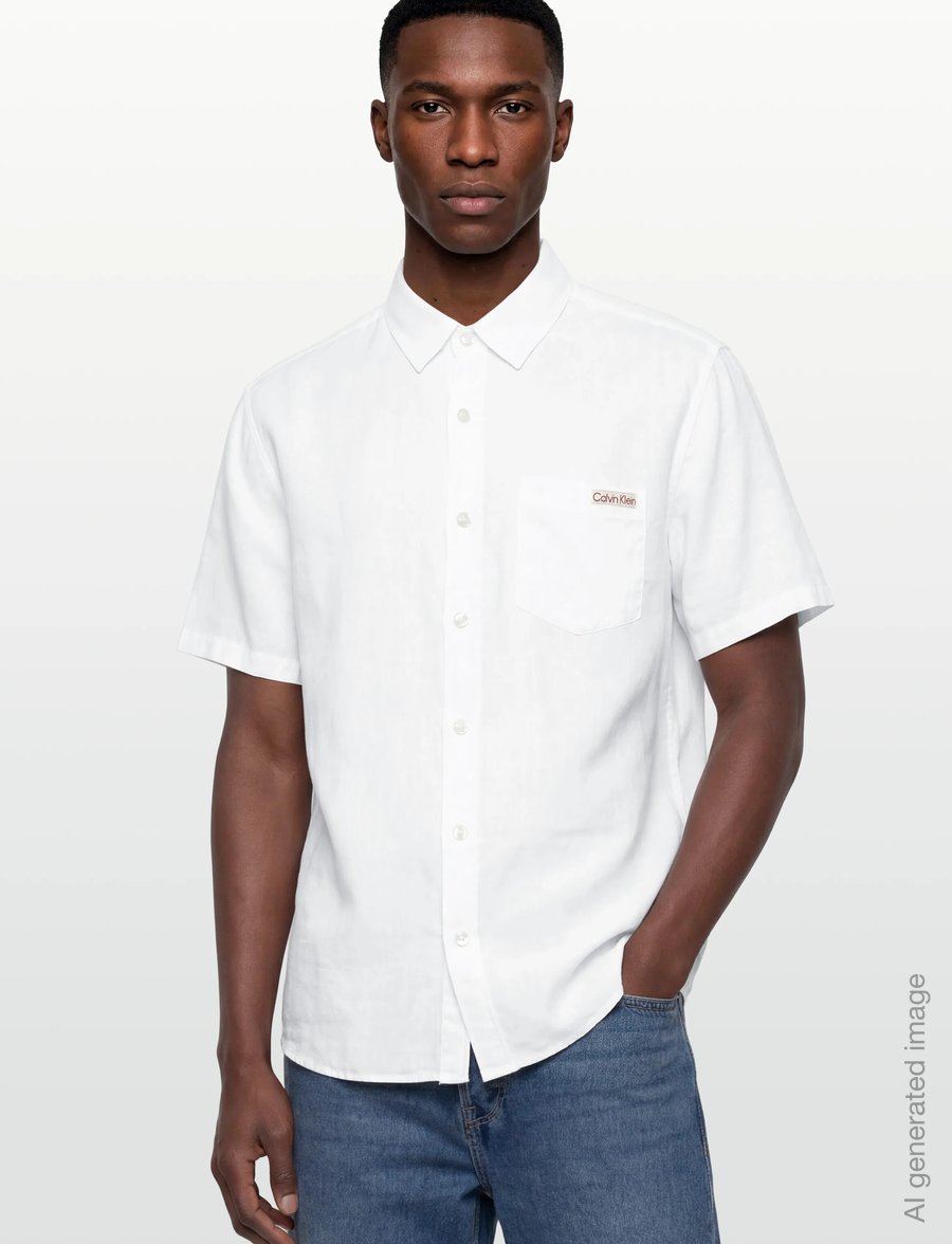 Calvin Klein Jeans - SS SOLID CAUSAL LINEN CLASSIC SH - krekli ar īsām piedurknēm - brilliant white - 3