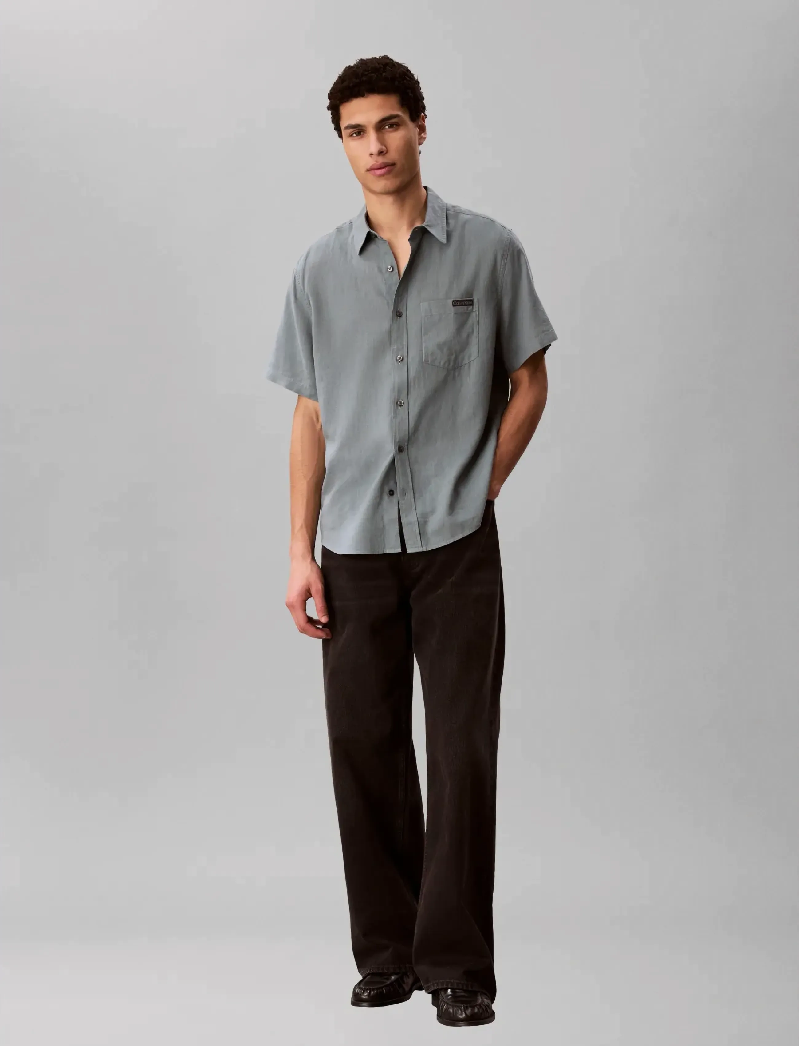 Calvin Klein Jeans SS SOLID CAUSAL LINEN CLASSIC SH - Calvin Klein Jeans - FROSTED SPRUCE / blue