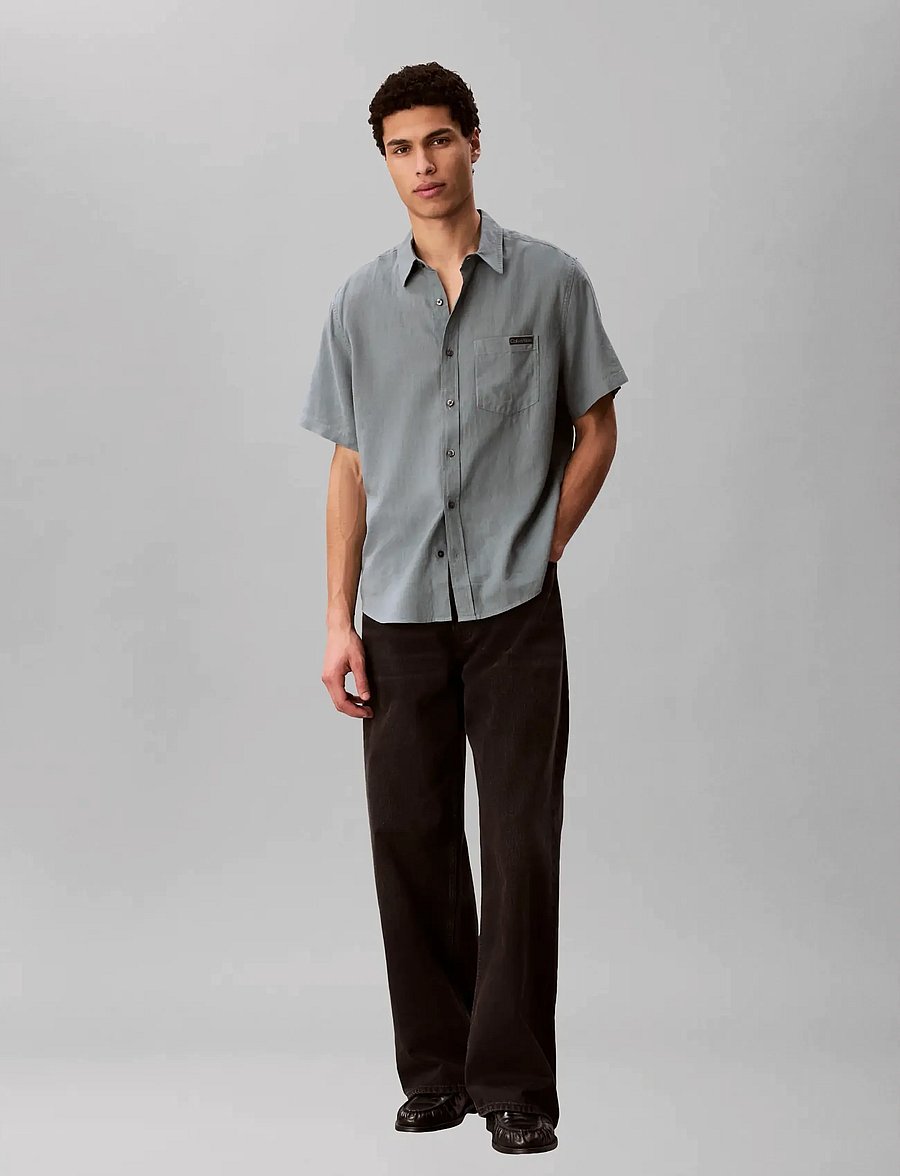 Calvin Klein Jeans - SS SOLID CAUSAL LINEN CLASSIC SH - lühikeste varrukatega särgid - frosted spruce - 0