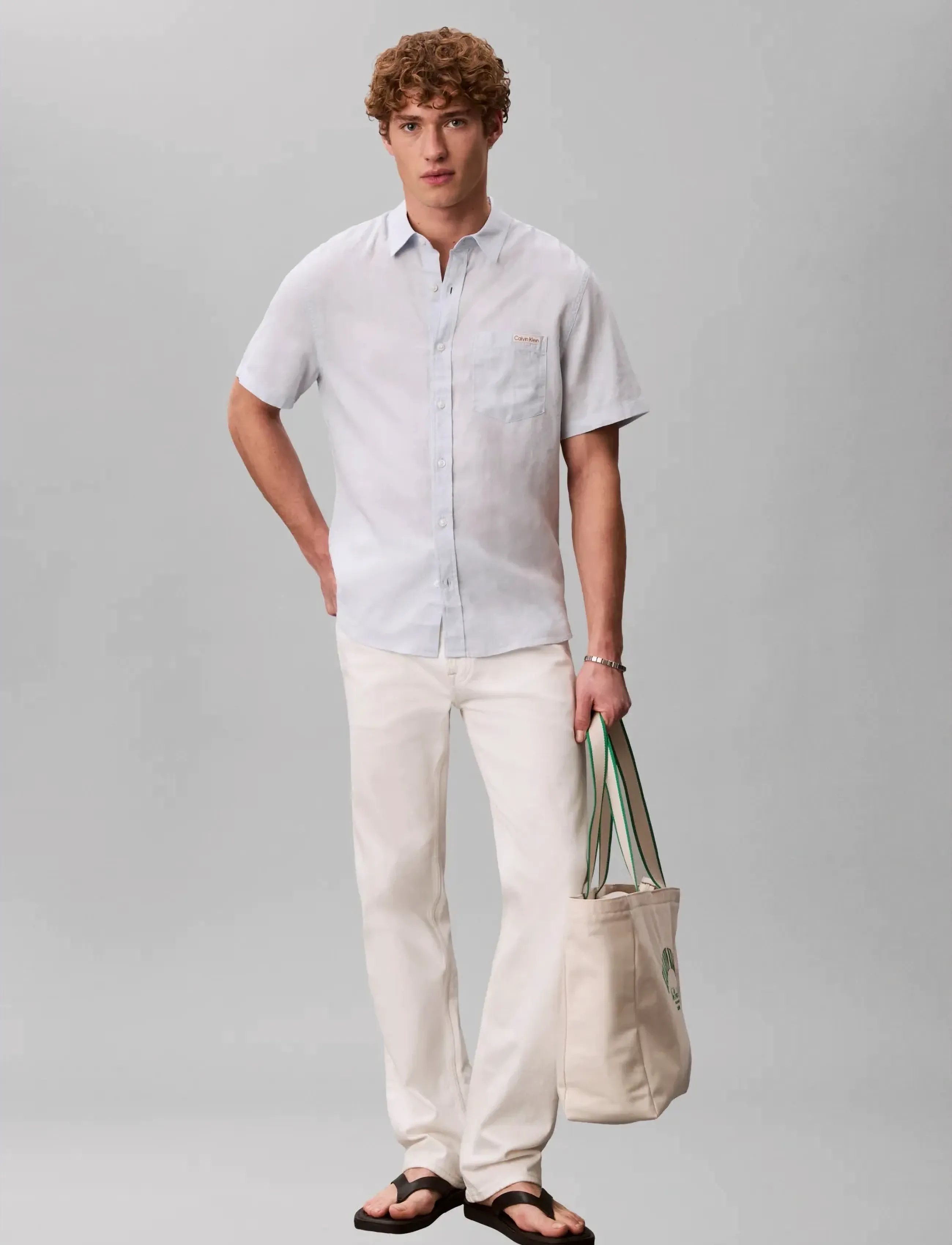 Calvin Klein Jeans Ss Solid Causal Linen Classic Sh, Mænd, Kortærmet Casual Skjorte, Blå, Str: S