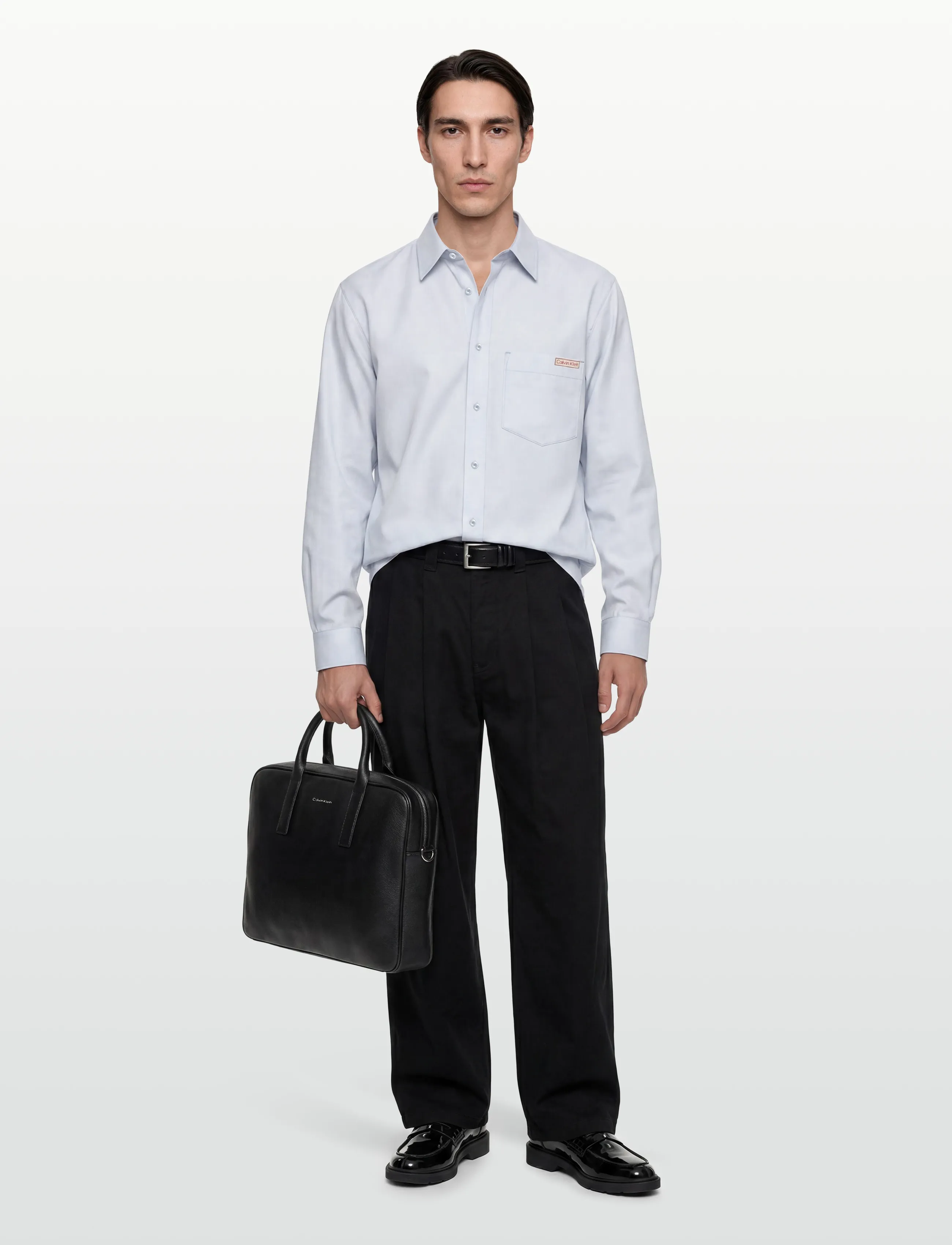 Calvin Klein Jeans LS SOLID CASUAL LINEN CLASSIC SH - Linen shirts - BRILLIANT WHITE / blue