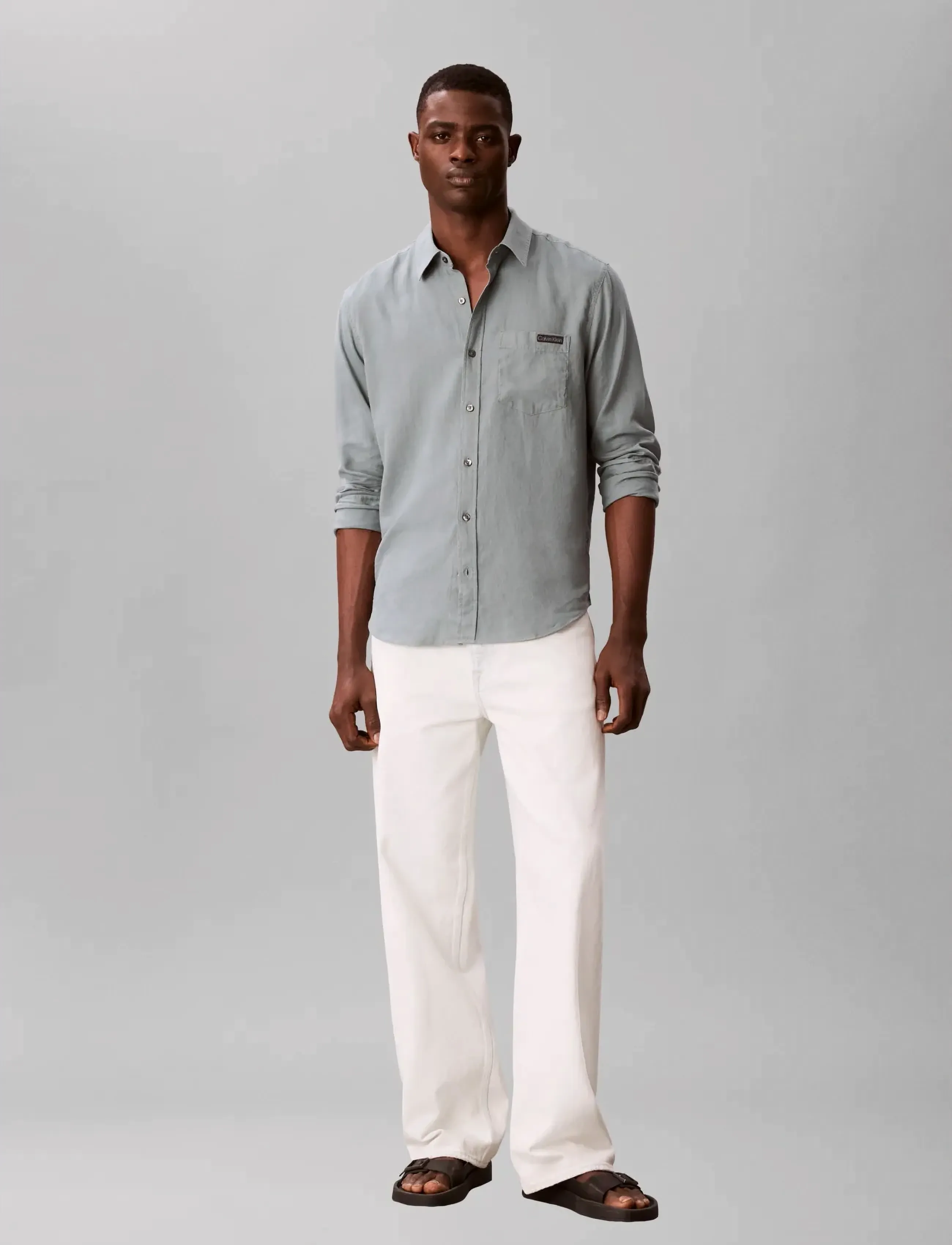 Calvin Klein Jeans - LS SOLID CASUAL LINEN CLASSIC SH - lininiai marškiniai - frosted spruce - 0