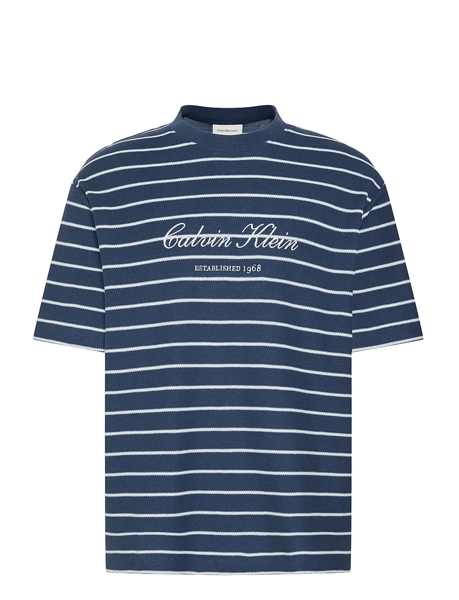 Calvin Klein Jeans - SS STRIPE CASUAL PIQUE CALVIN TE - kortærmede t-shirts - dark denim - 1