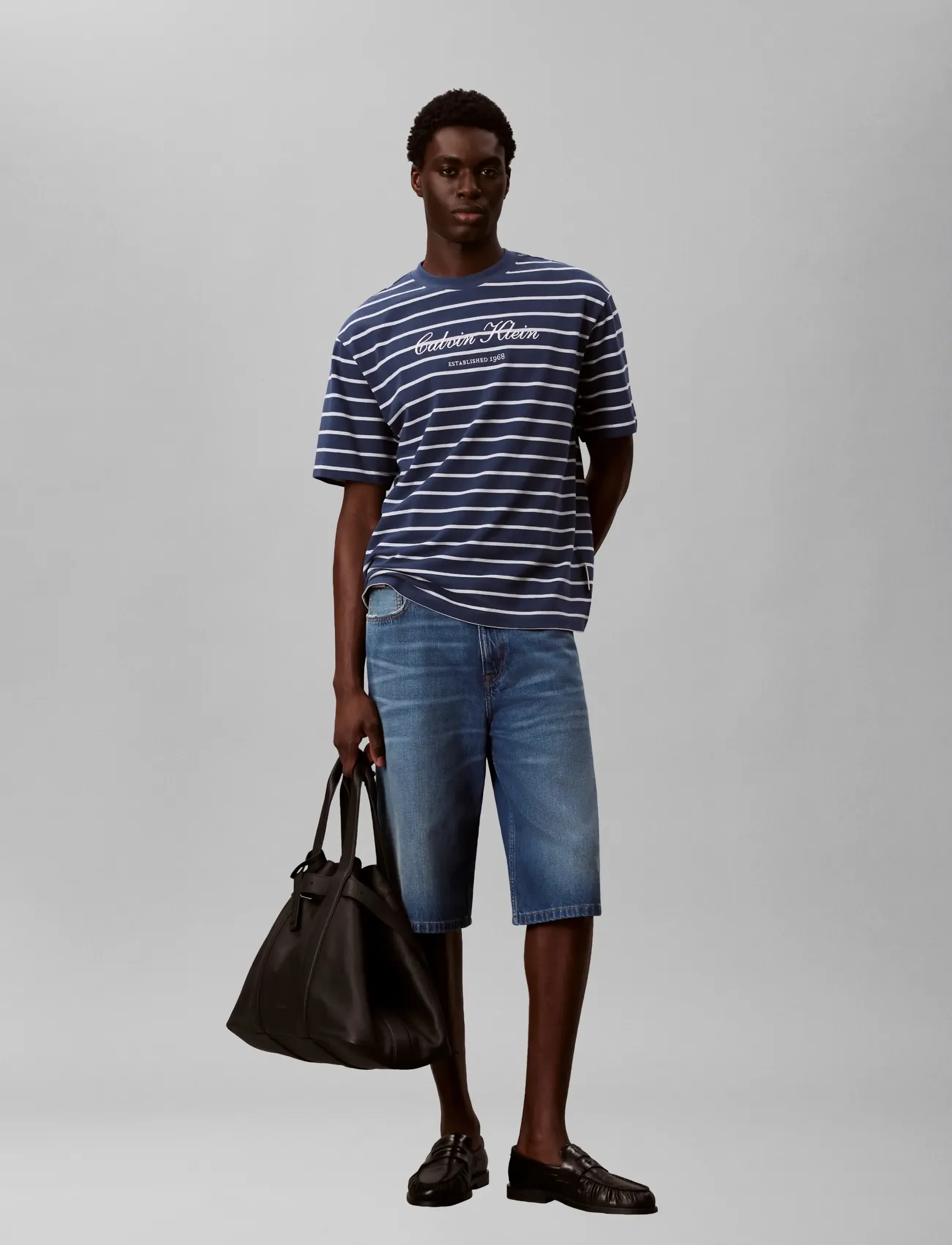 Calvin Klein Jeans SS STRIPE CASUAL PIQUE CALVIN TE - Festival outfit - DARK DENIM / navy