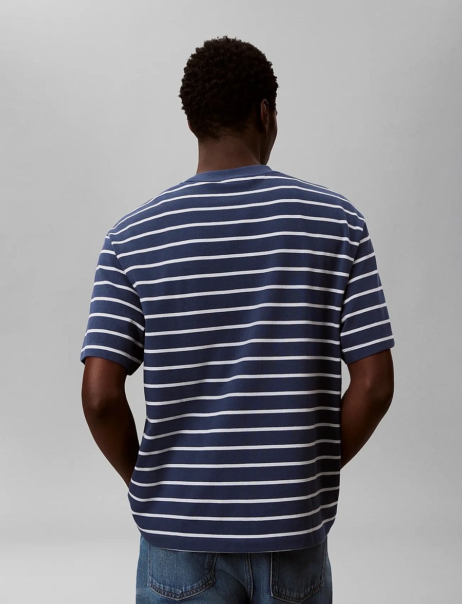 Calvin Klein Jeans - SS STRIPE CASUAL PIQUE CALVIN TE - kortærmede t-shirts - dark denim - 2