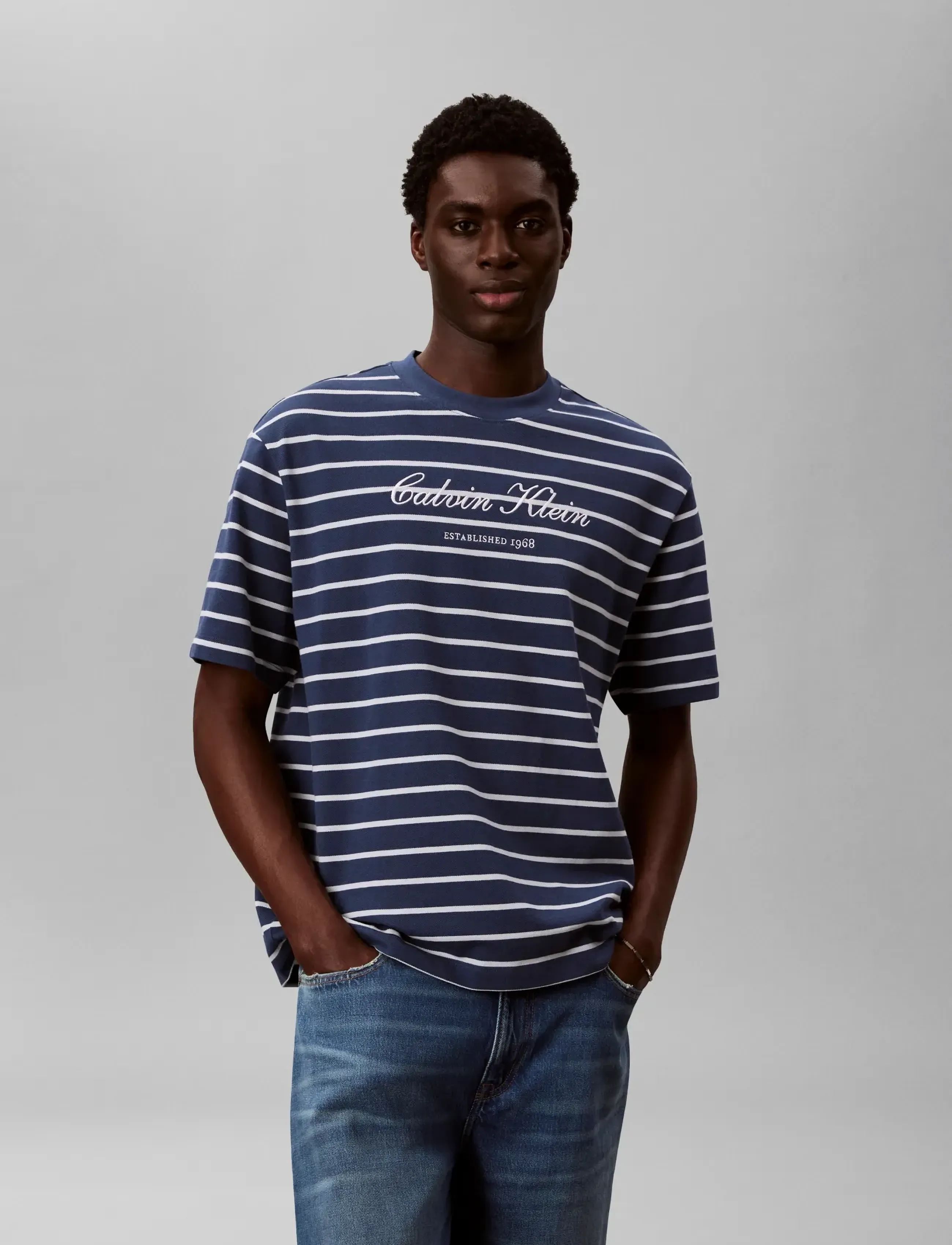 Calvin Klein Jeans - SS STRIPE CASUAL PIQUE CALVIN TE - kortærmede t-shirts - dark denim - 3