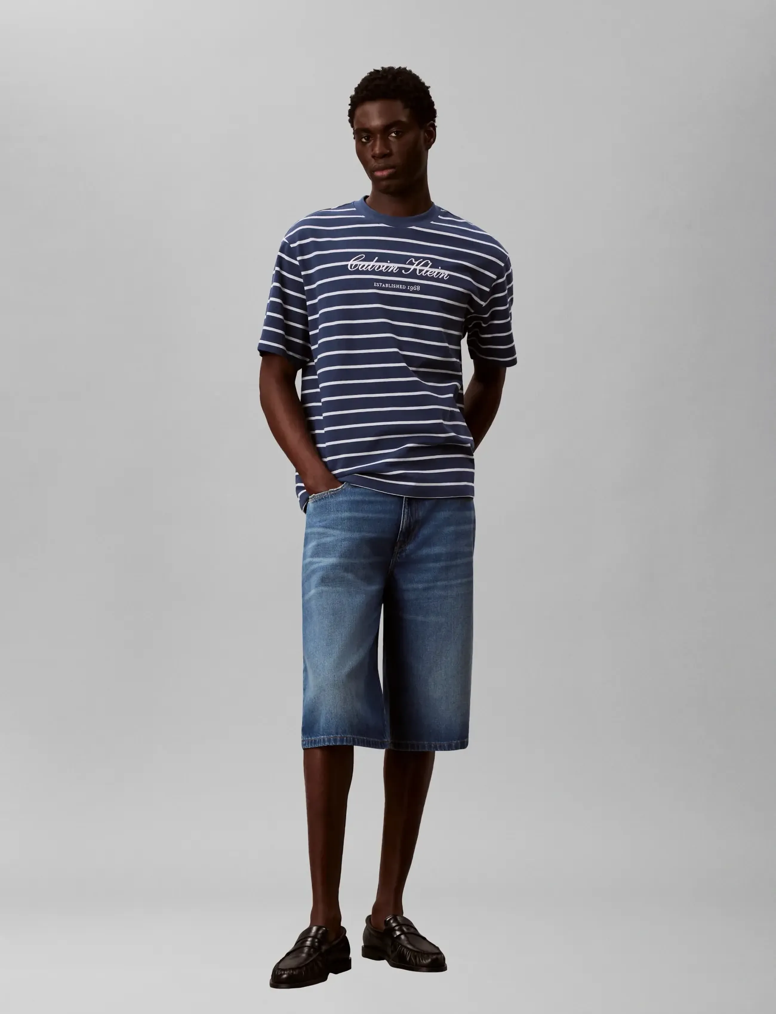 Calvin Klein Jeans - SS STRIPE CASUAL PIQUE CALVIN TE - kortærmede t-shirts - dark denim - 5