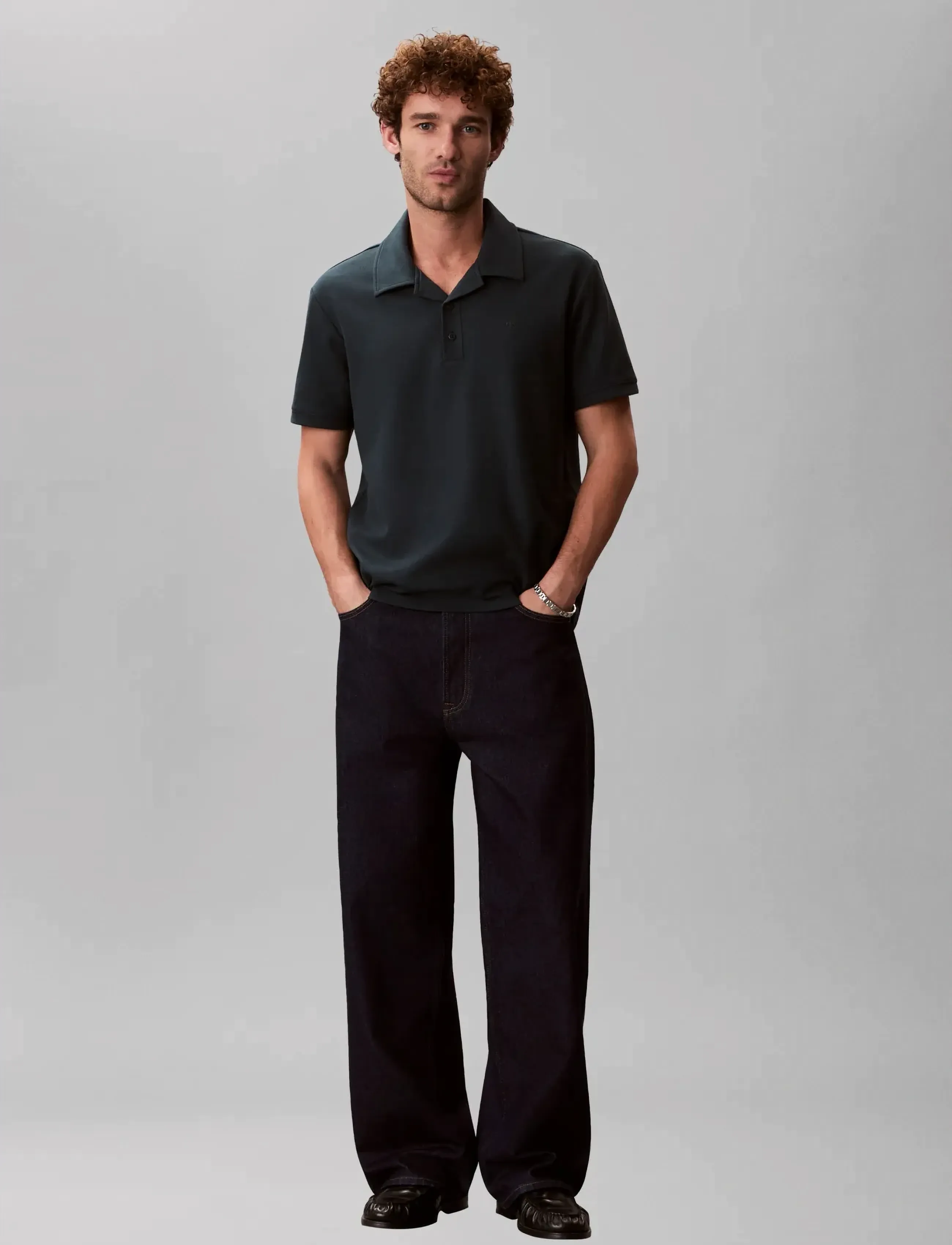 Calvin Klein Jeans SS EASY MICRO WAFFLE CAMP POLO - Calvin Klein Jeans - DARK TEAL / green