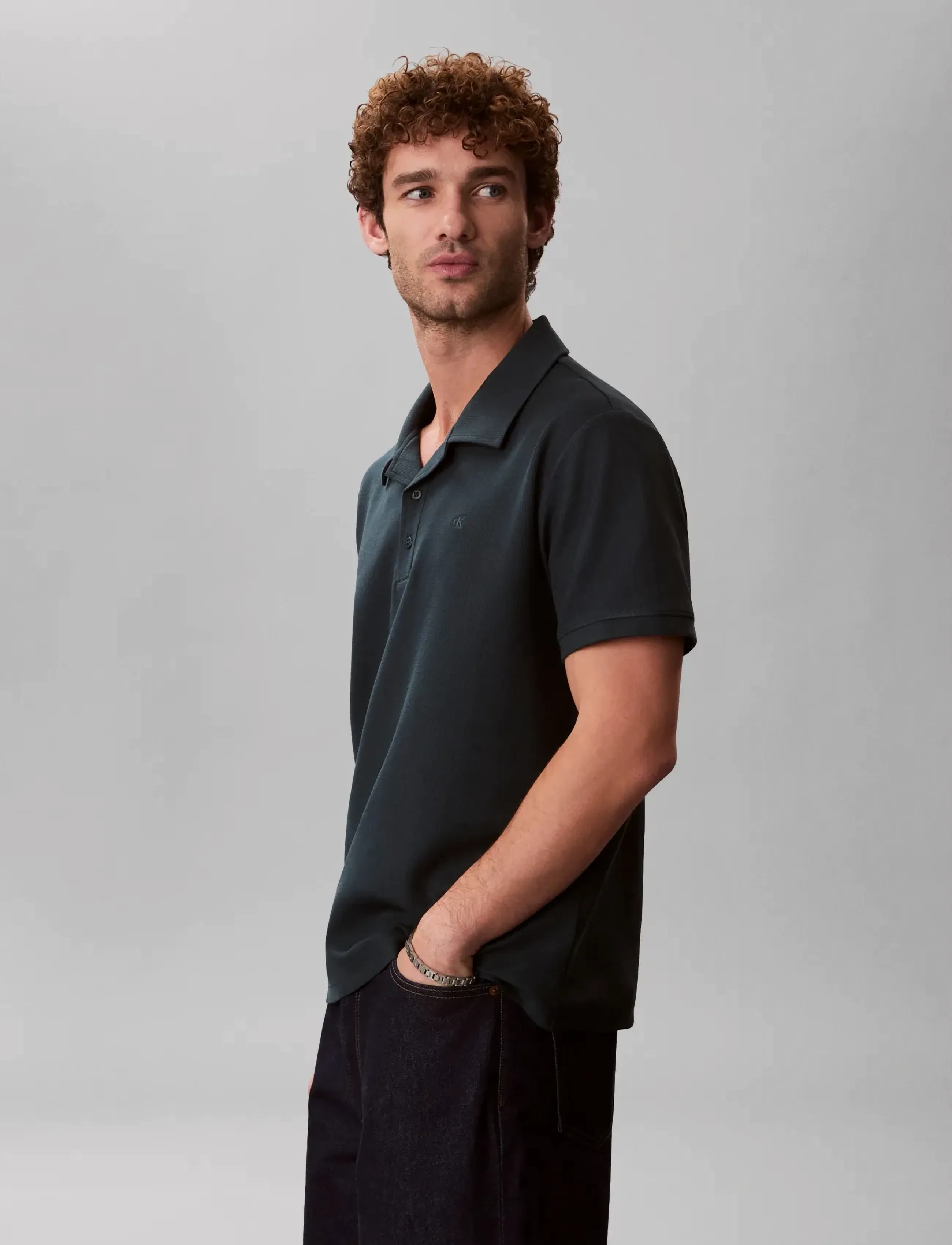 Calvin Klein Jeans - SS EASY MICRO WAFFLE CAMP POLO - kurzärmelig - dark teal - 4