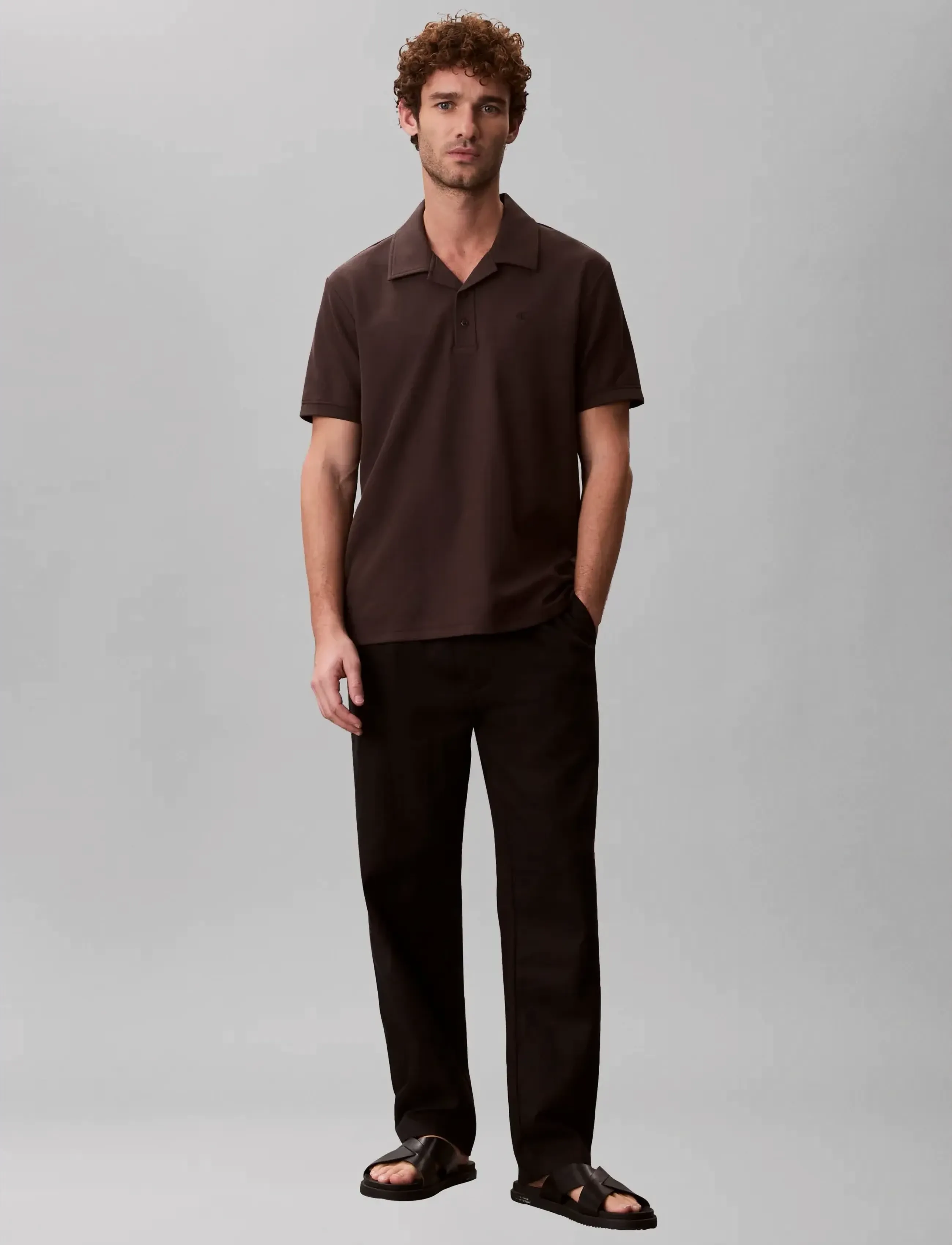 Calvin Klein Jeans SS EASY MICRO WAFFLE CAMP POLO - Calvin Klein Jeans - MULCH / brown