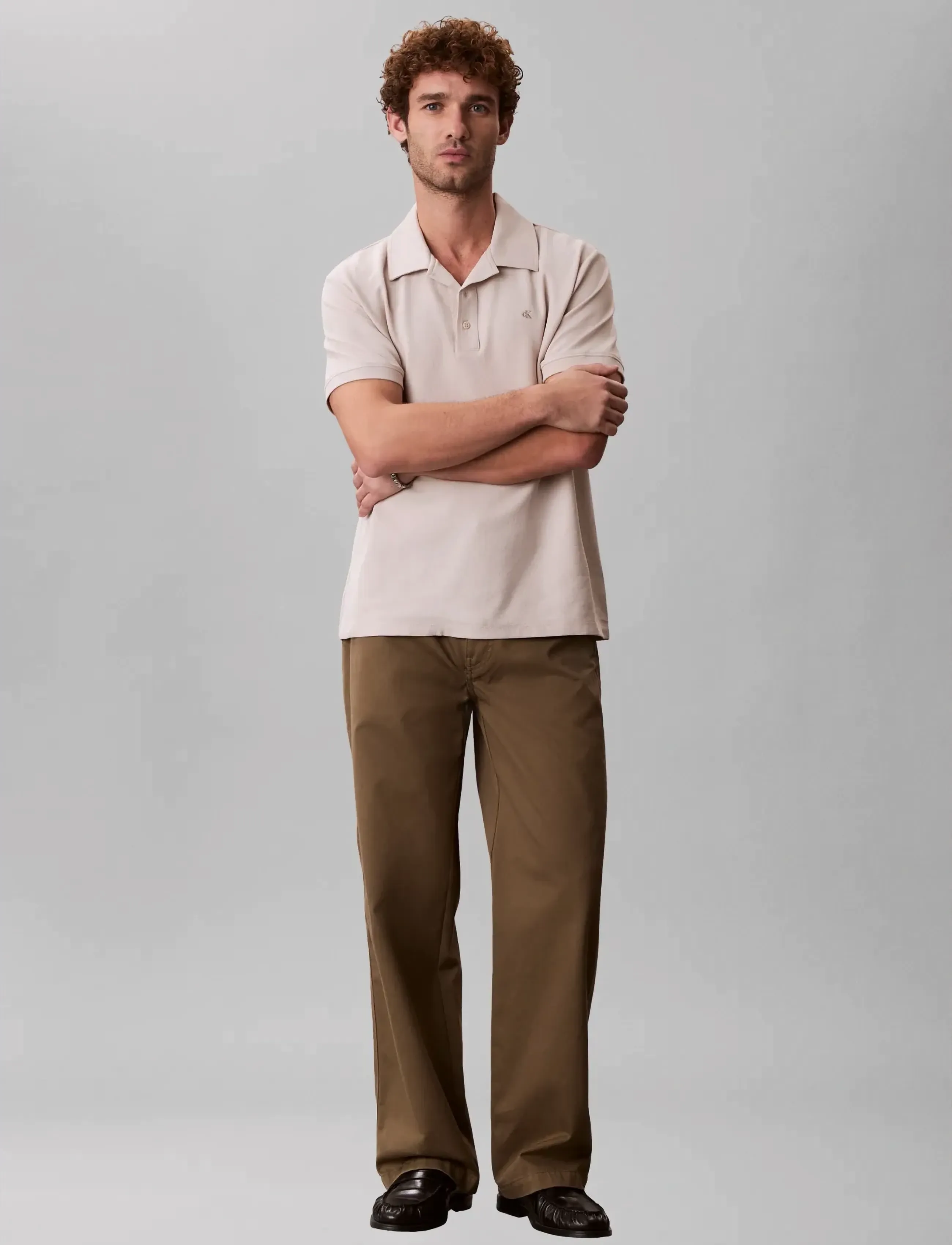 Calvin Klein Jeans Ss Easy Micro Waffle Camp Polo, S, Polos, Beige - Short-sleeved, Männerswear