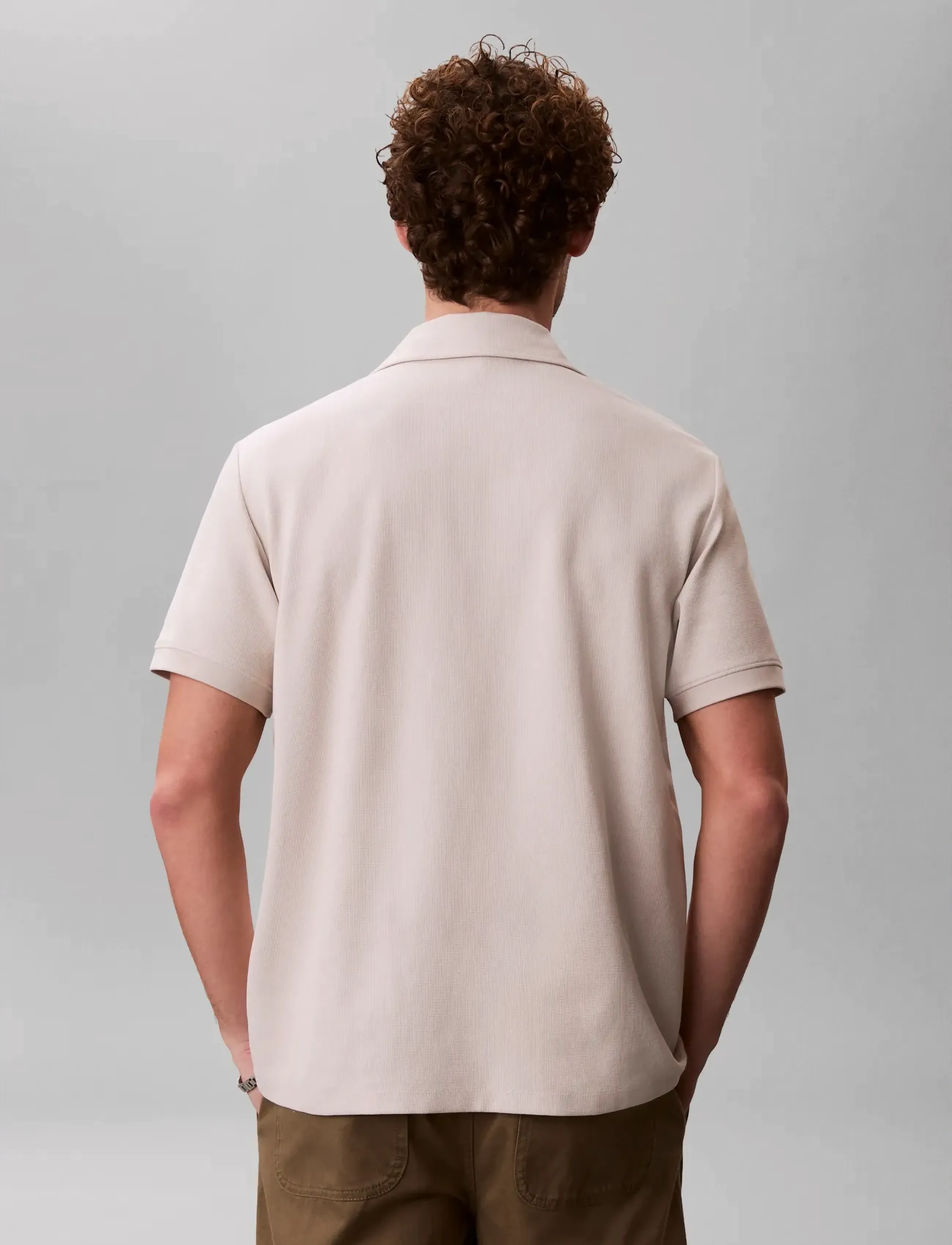 Calvin Klein Jeans - SS EASY MICRO WAFFLE CAMP POLO - short-sleeved polos - oatmeal - 2
