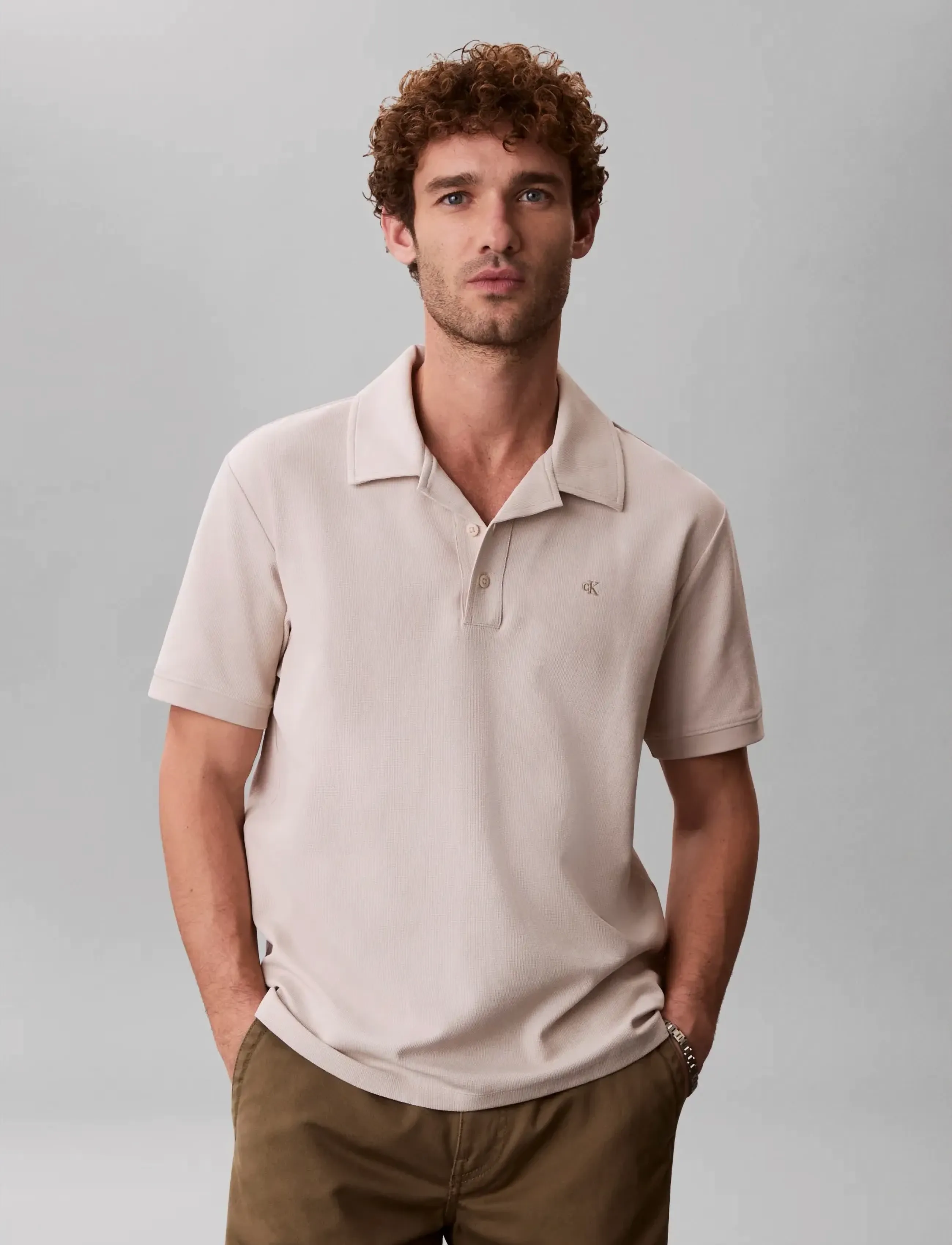 Calvin Klein Jeans - SS EASY MICRO WAFFLE CAMP POLO - short-sleeved polos - oatmeal - 3