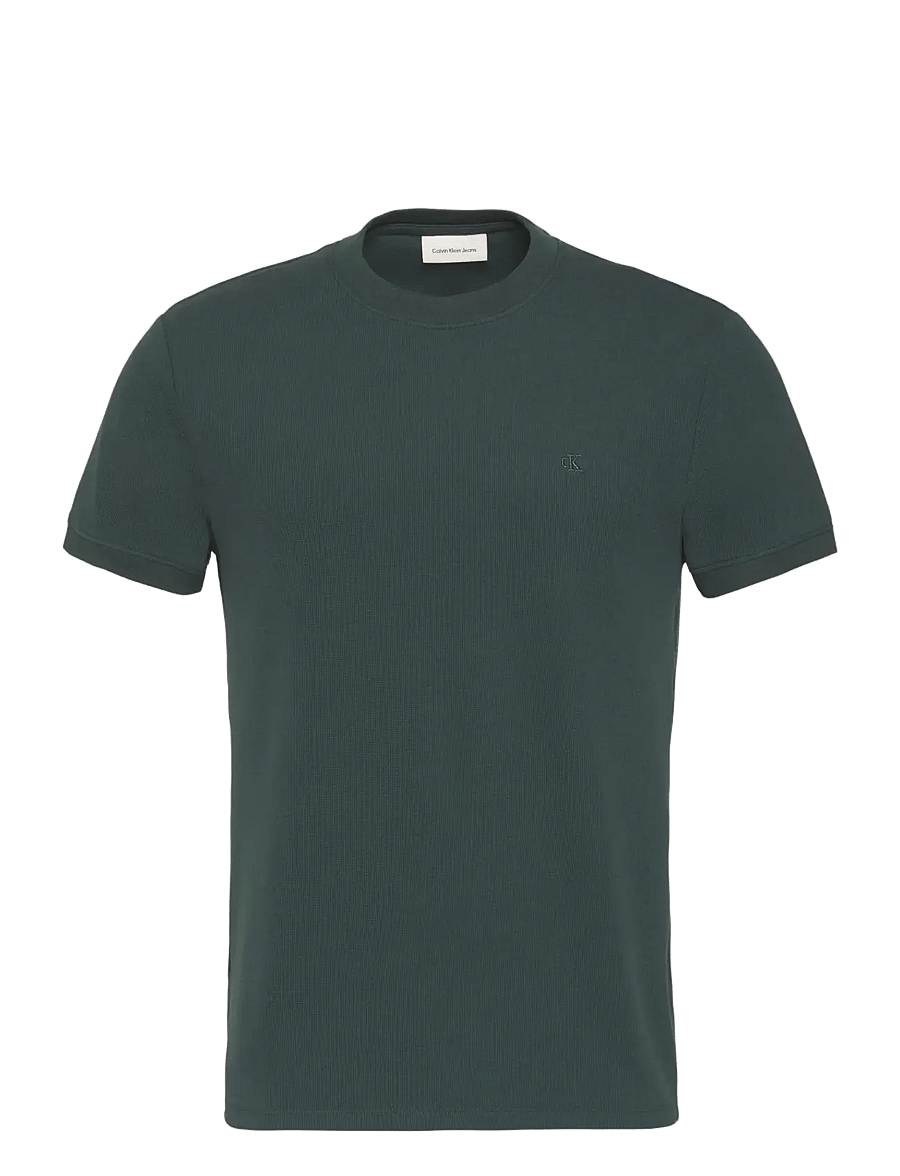 Calvin Klein Jeans - SS SLIM MICRO WAFFLE CREWNK TEE - kortærmede t-shirts - dark teal - 1