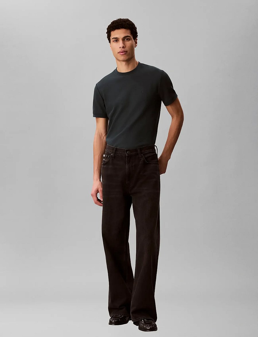 Calvin Klein Jeans - SS SLIM MICRO WAFFLE CREWNK TEE - kortærmede t-shirts - dark teal - 0