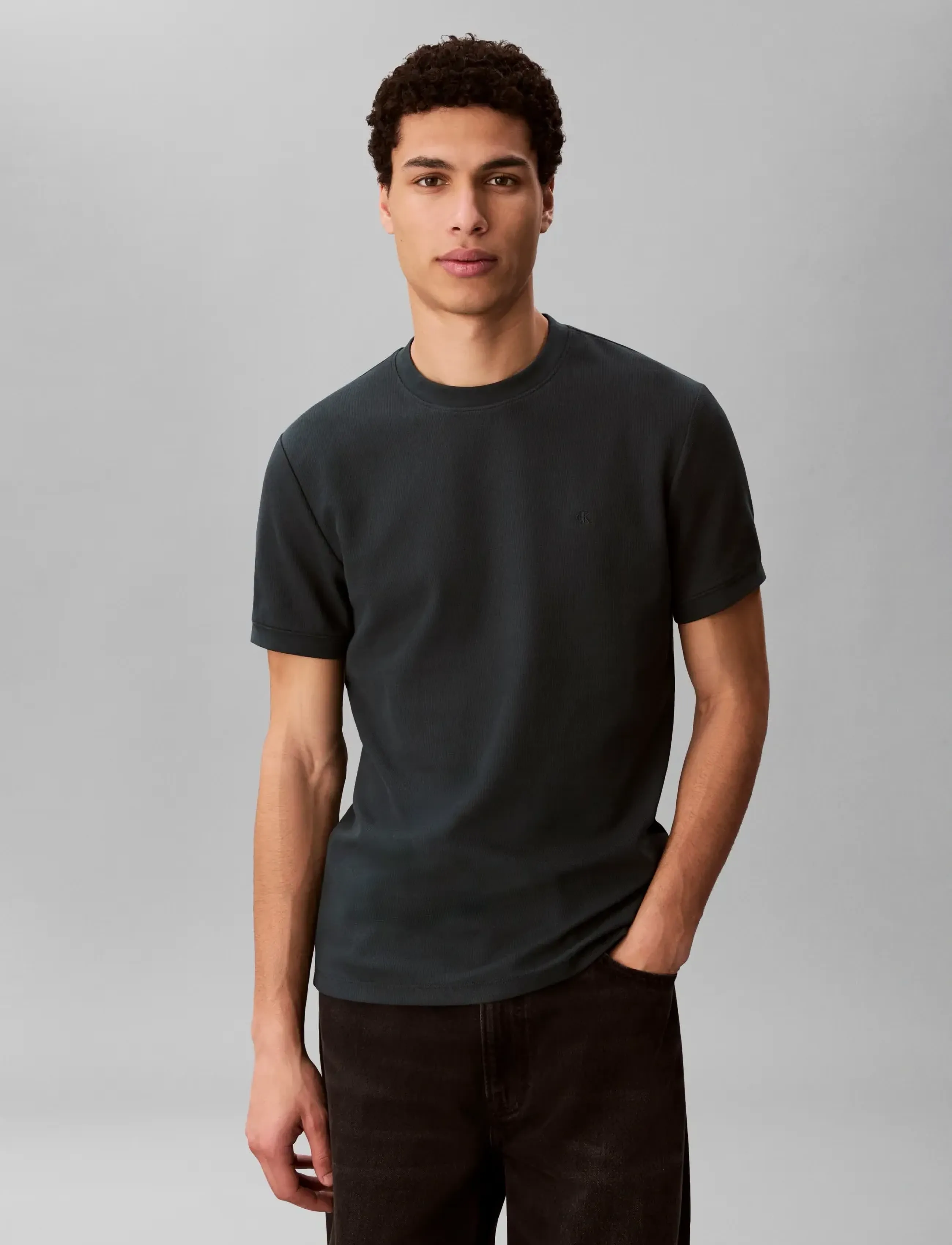 Calvin Klein Jeans - SS SLIM MICRO WAFFLE CREWNK TEE - kurzärmelig - dark teal - 3