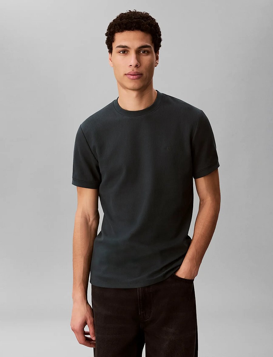 Calvin Klein Jeans - SS SLIM MICRO WAFFLE CREWNK TEE - kortærmede t-shirts - dark teal - 3