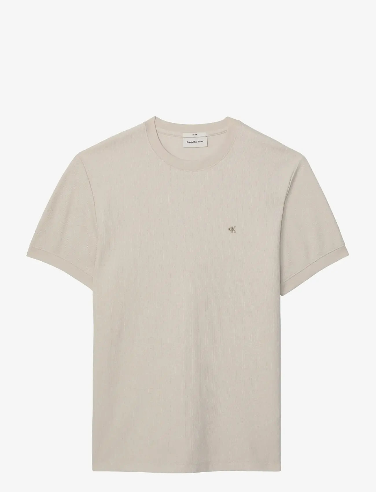 Calvin Klein Jeans - SS SLIM MICRO WAFFLE CREWNK TEE - kortærmede t-shirts - oatmeal - 1