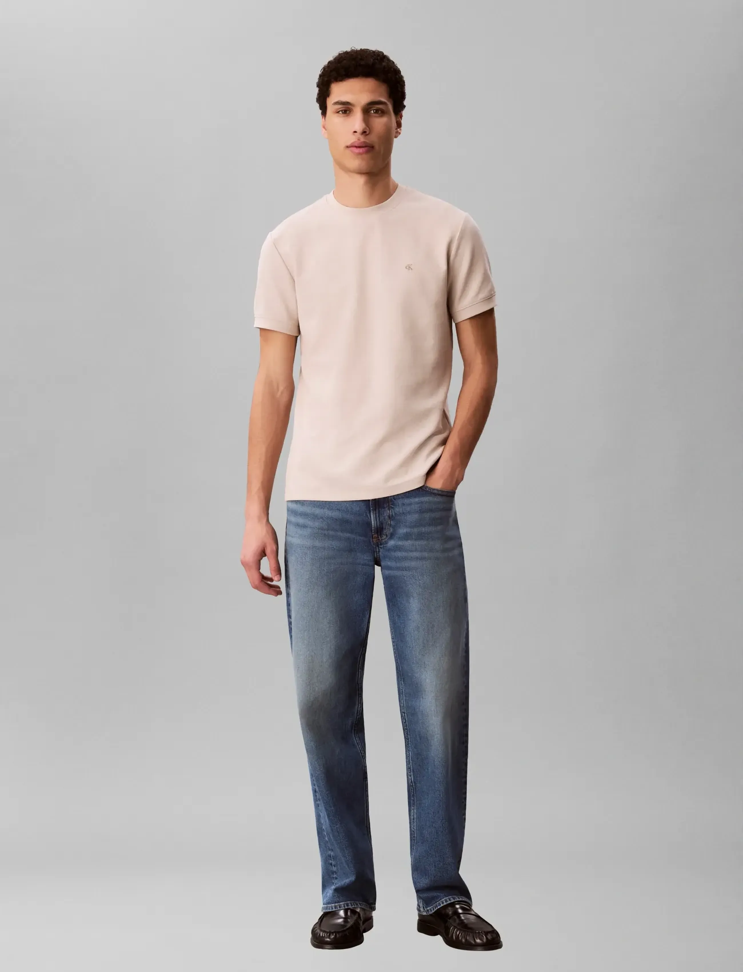 Calvin Klein Jeans SS SLIM MICRO WAFFLE CREWNK TEE - Calvin Klein Jeans - OATMEAL / beige