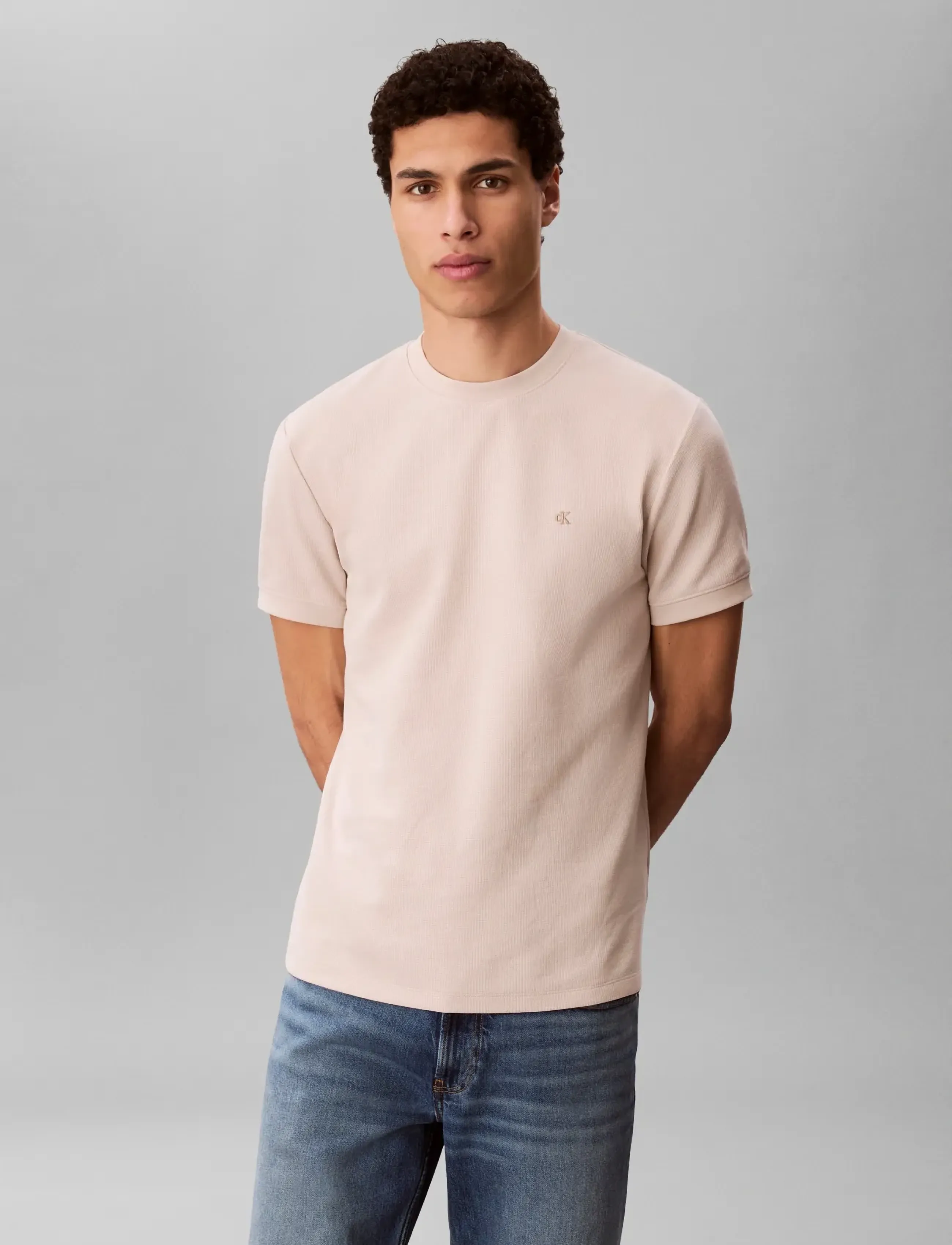 Calvin Klein Jeans - SS SLIM MICRO WAFFLE CREWNK TEE - lühikeste varrukatega t-särgid - oatmeal - 3