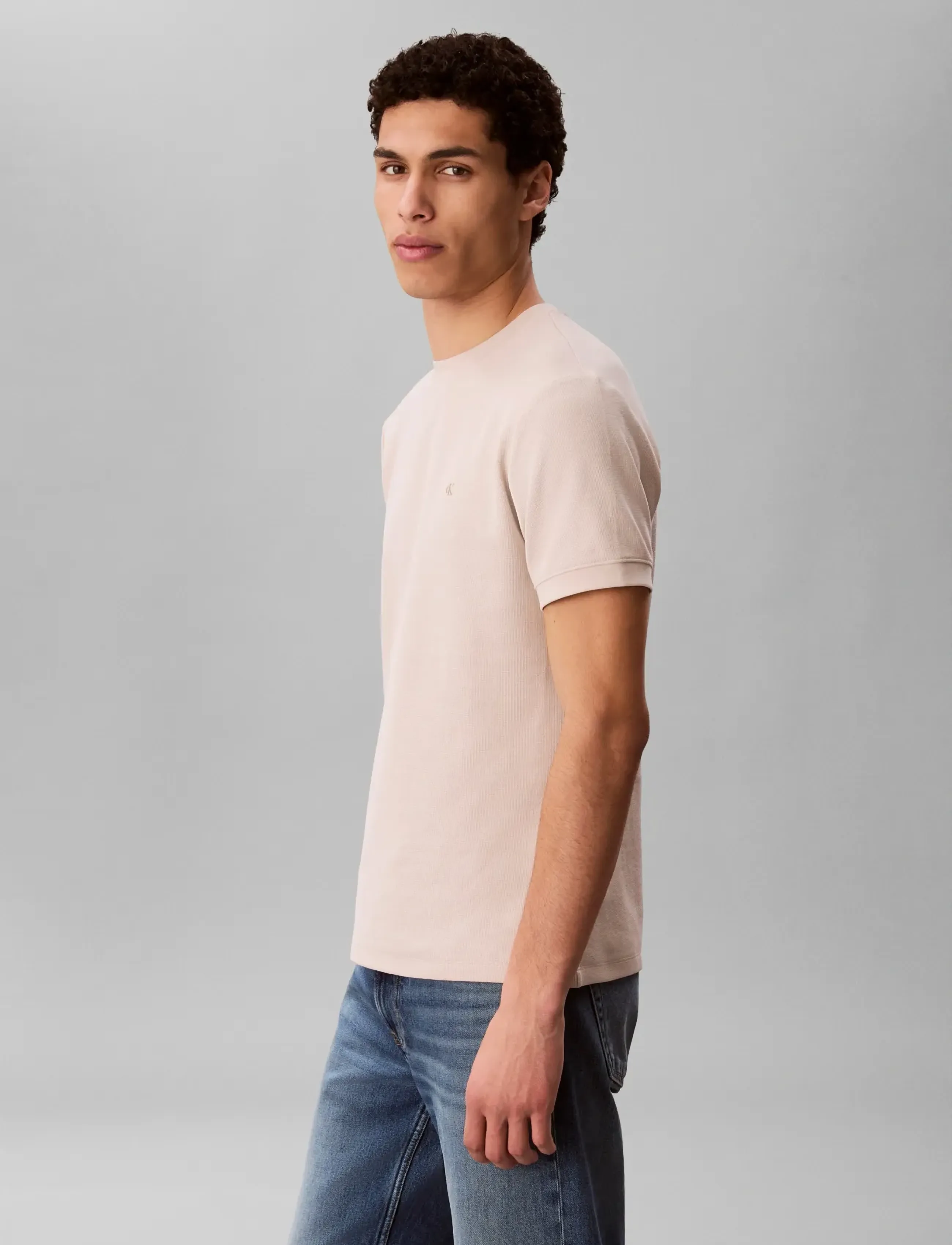 Calvin Klein Jeans - SS SLIM MICRO WAFFLE CREWNK TEE - lühikeste varrukatega t-särgid - oatmeal - 4