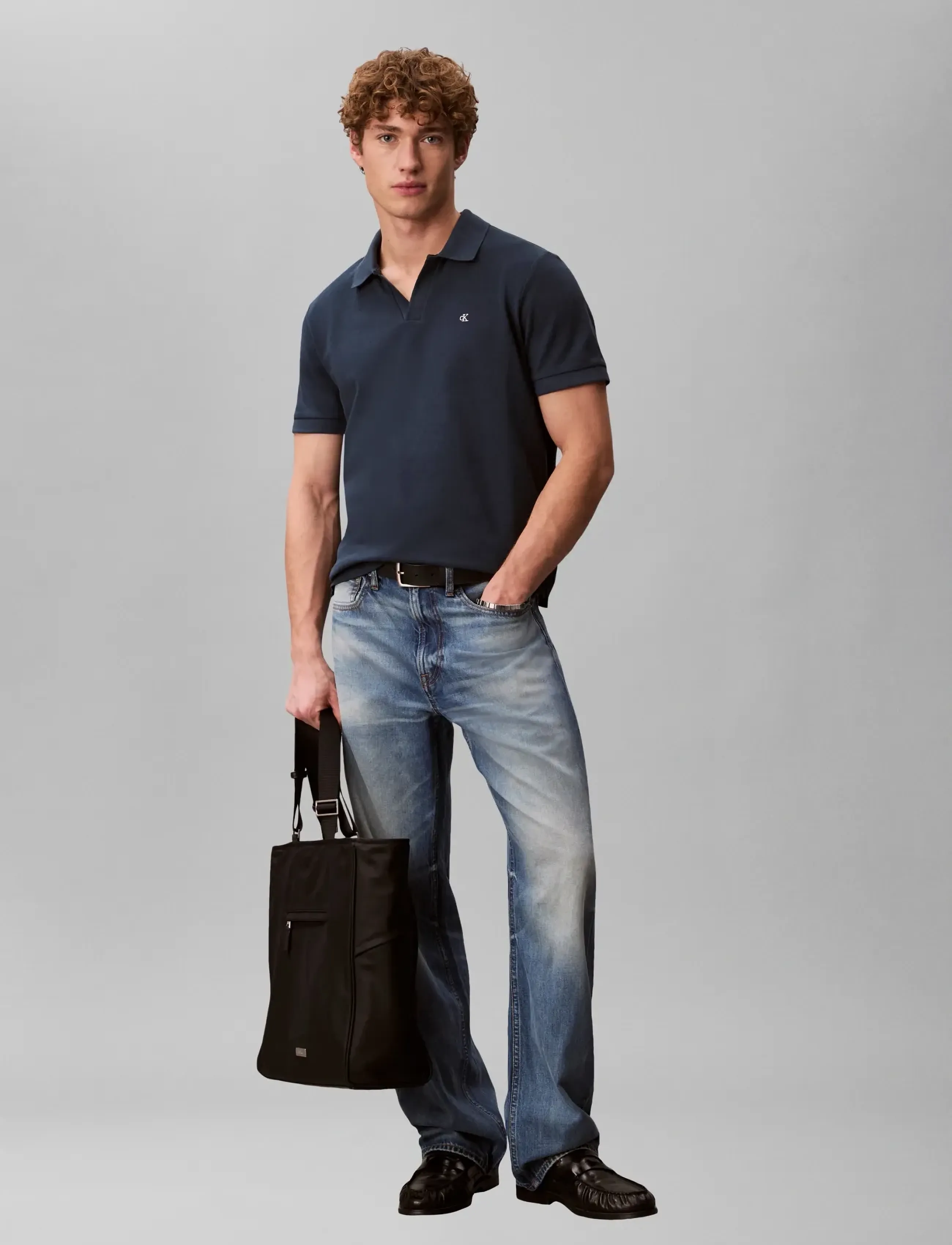 Calvin Klein Jeans SS OPEN COLLAR CASUAL PIQUE POLO - Kleidung - NAVY STONE / navy