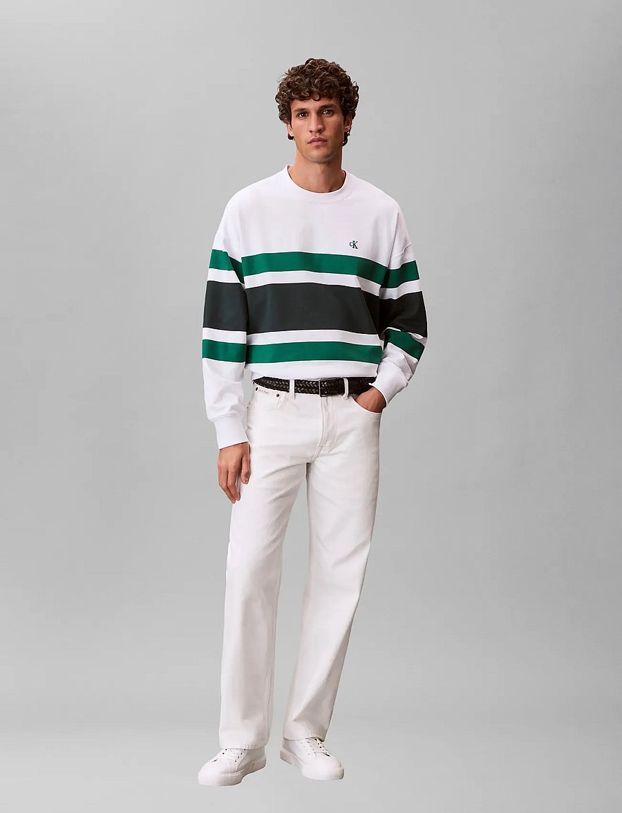 Calvin Klein Jeans - LS PREMIUM TERRY BLOCK STRIPE CN - osta stiili järgi - bright white - 0