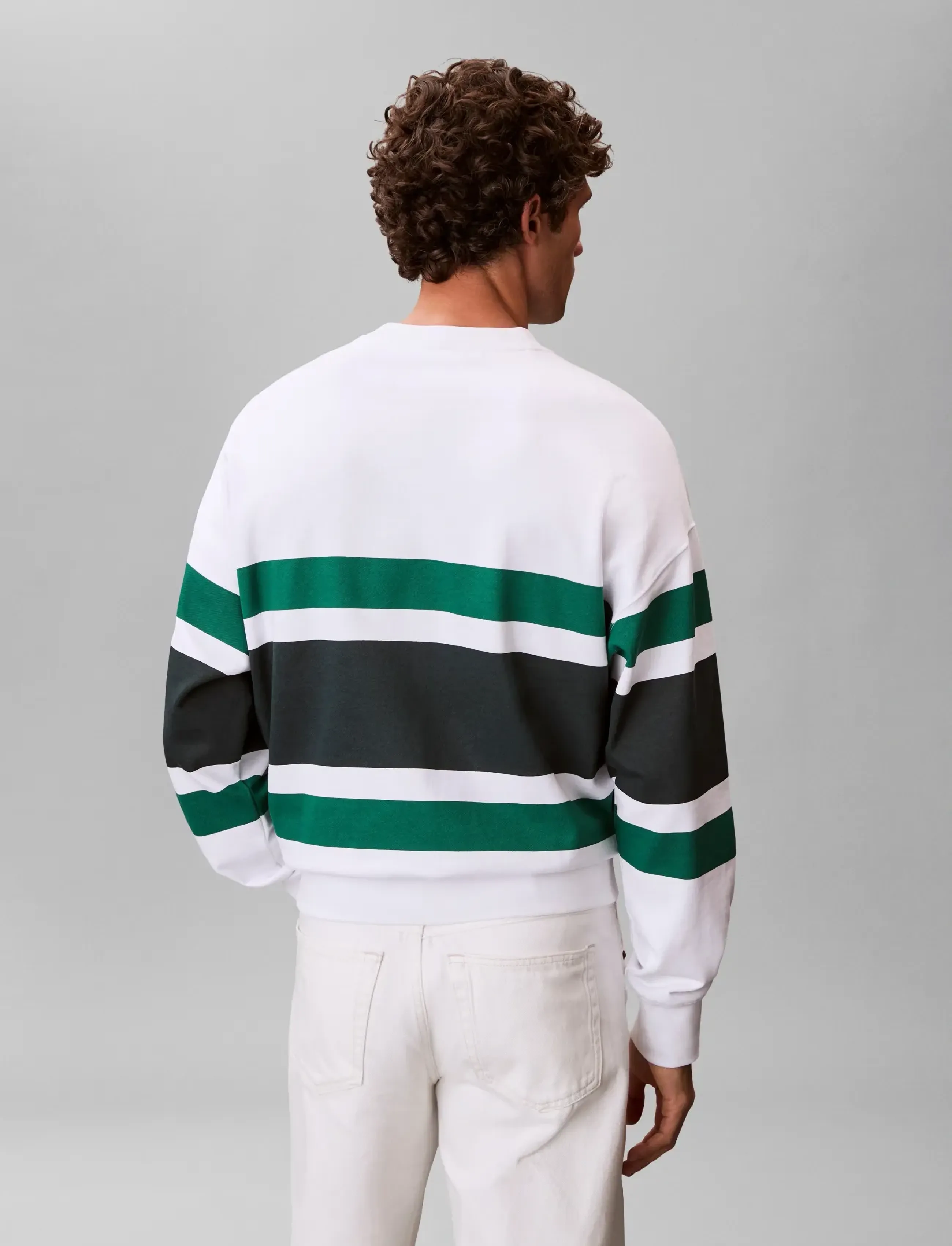 Calvin Klein Jeans - LS PREMIUM TERRY BLOCK STRIPE CN - bright white - 2