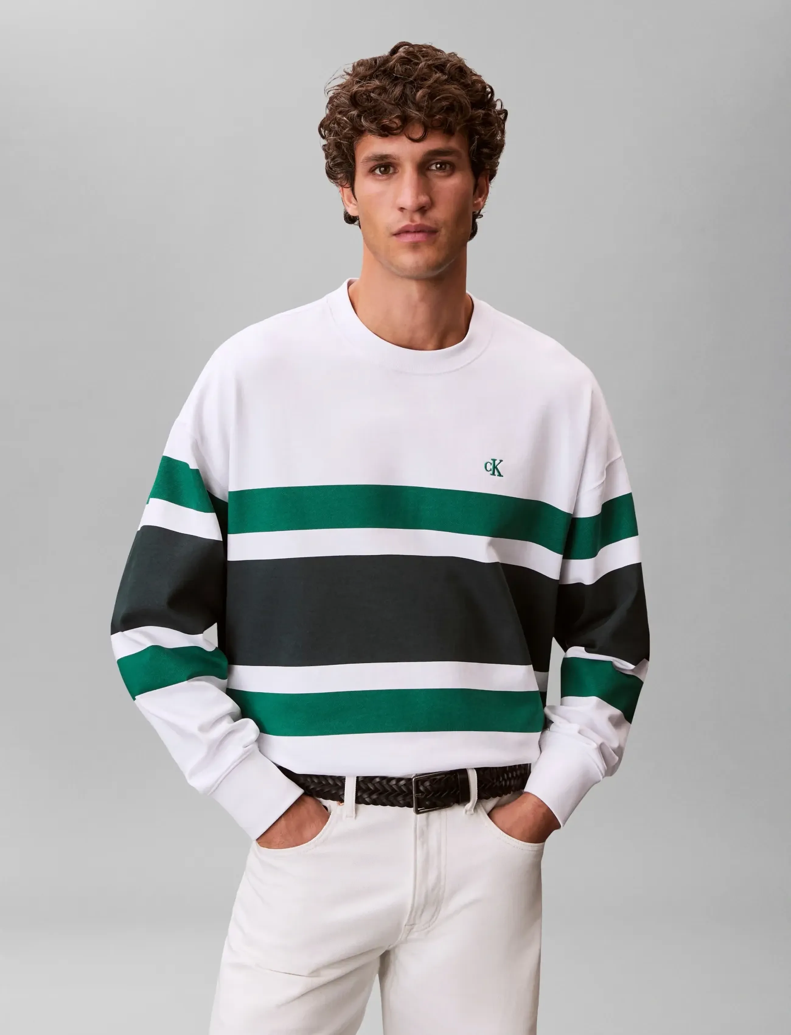 Calvin Klein Jeans - LS PREMIUM TERRY BLOCK STRIPE CN - bright white - 3